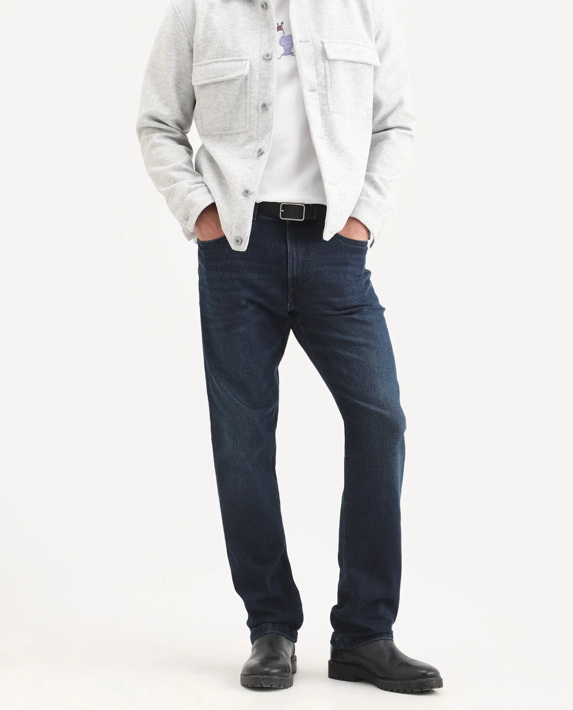 Rare Rabbit Men's Evolve 26 Dark Navy Cotton Blend Morris Regular Fit Plain Jeans - Image 2