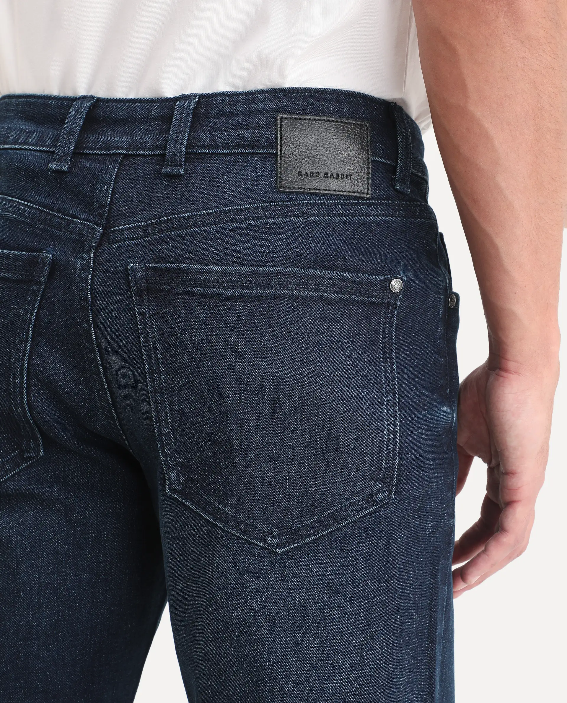 Rare Rabbit Men's Evolve 26 Dark Navy Cotton Blend Morris Regular Fit Plain Jeans - Image 6