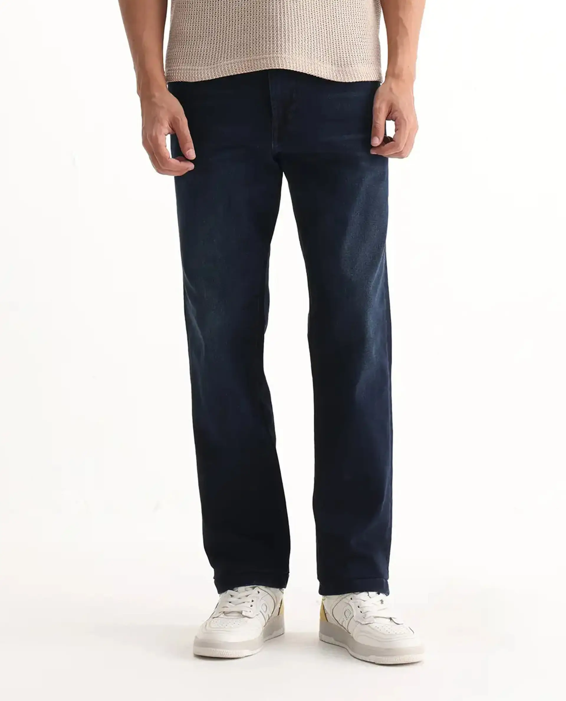 Rare Rabbit Men's Evolve Dark Navy Cotton Blend Plain Morris Regular Fit Jeans - Image 10
