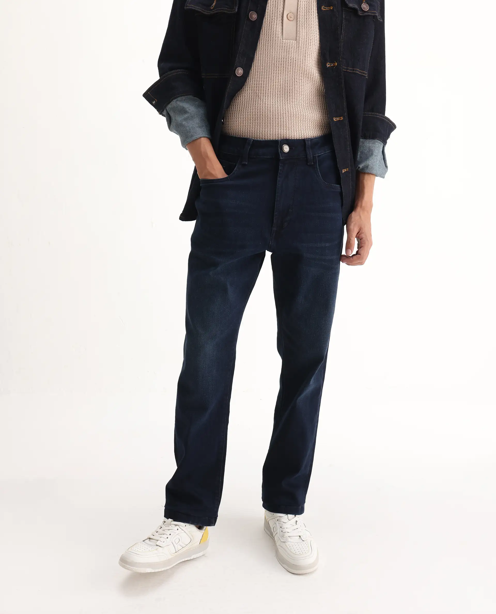 Rare Rabbit Men's Evolve Dark Navy Cotton Blend Plain Morris Regular Fit Jeans - Image 2