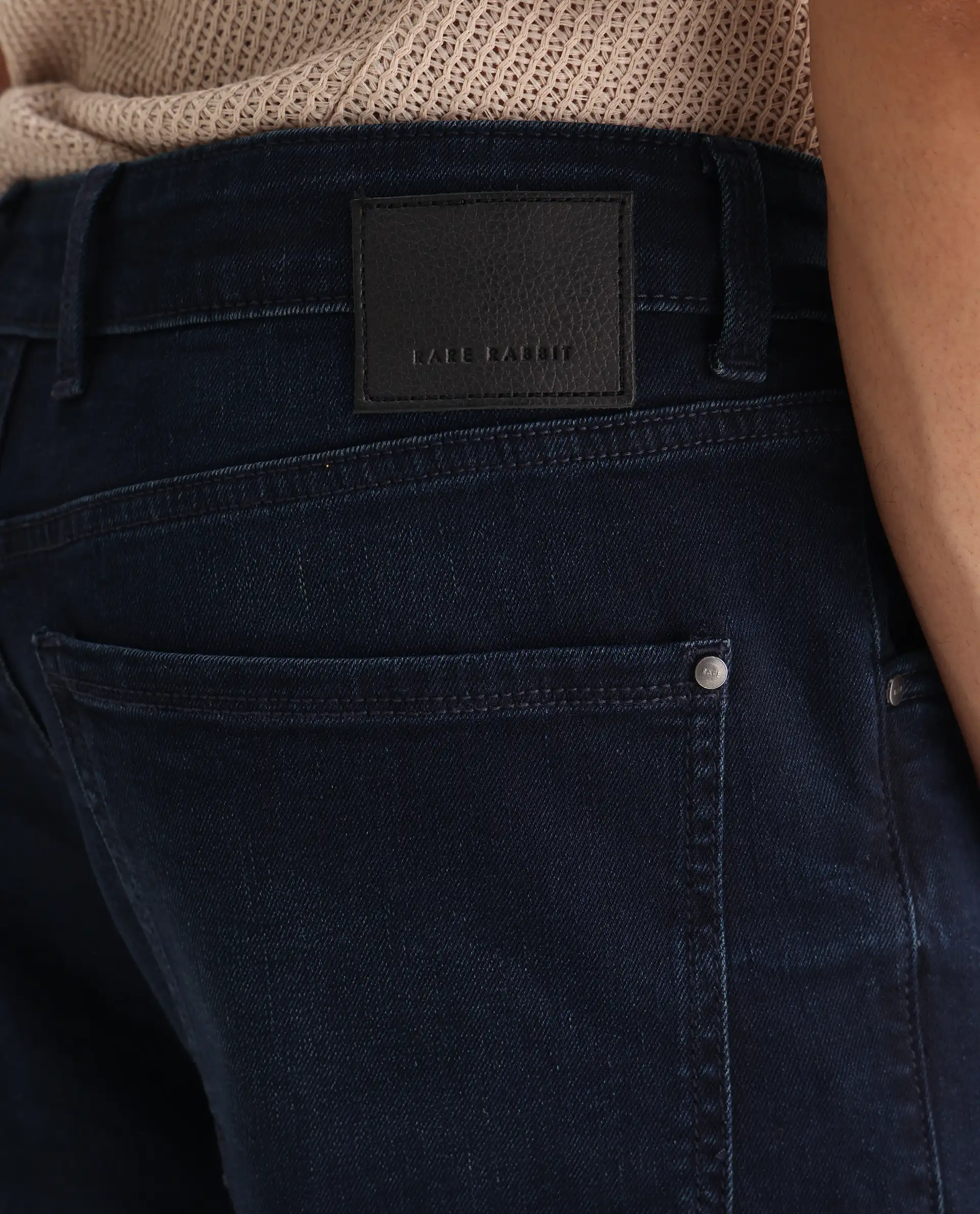 Rare Rabbit Men's Evolve Dark Navy Cotton Blend Plain Morris Regular Fit Jeans - Image 4