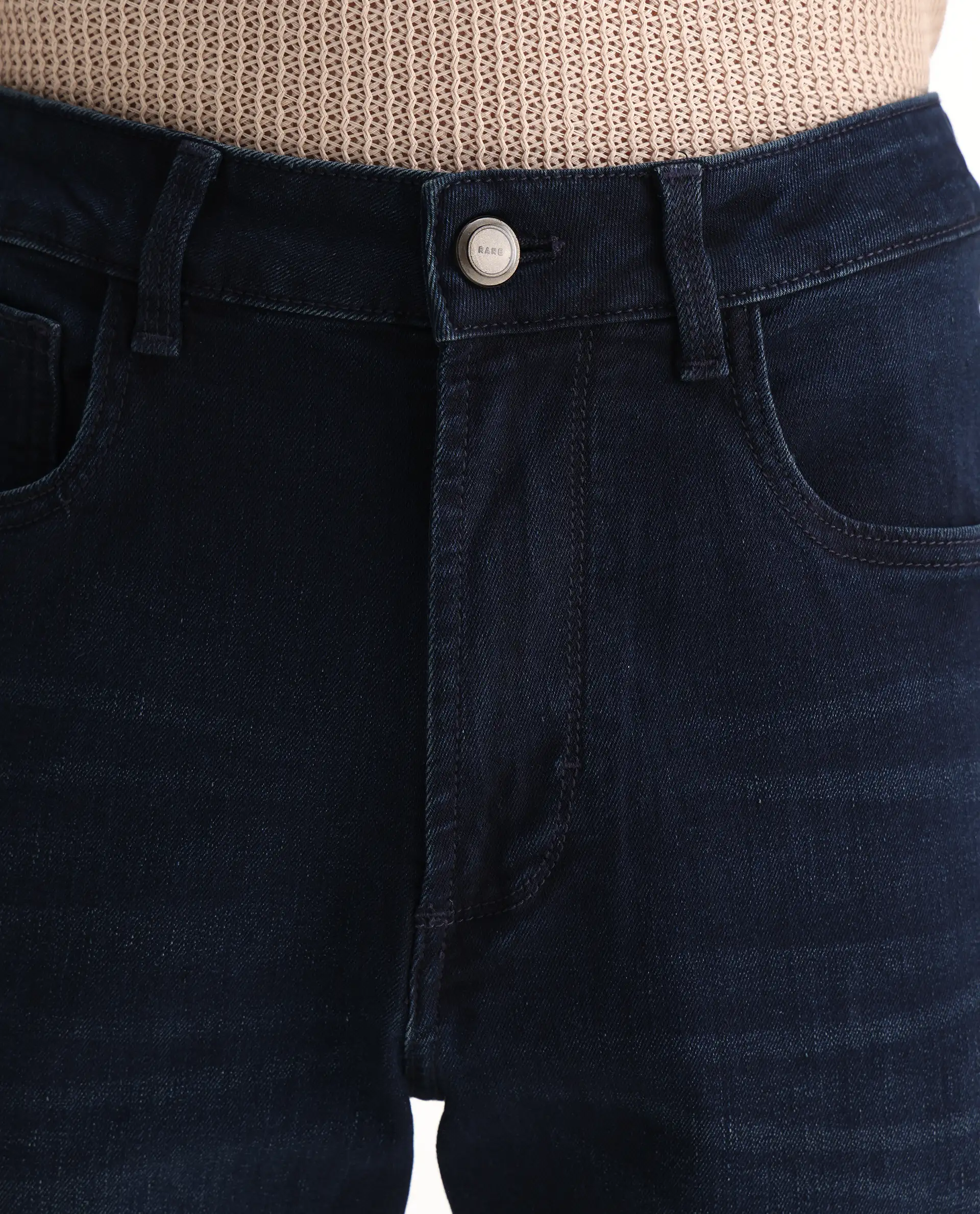 Rare Rabbit Men's Evolve Dark Navy Cotton Blend Plain Morris Regular Fit Jeans - Image 6