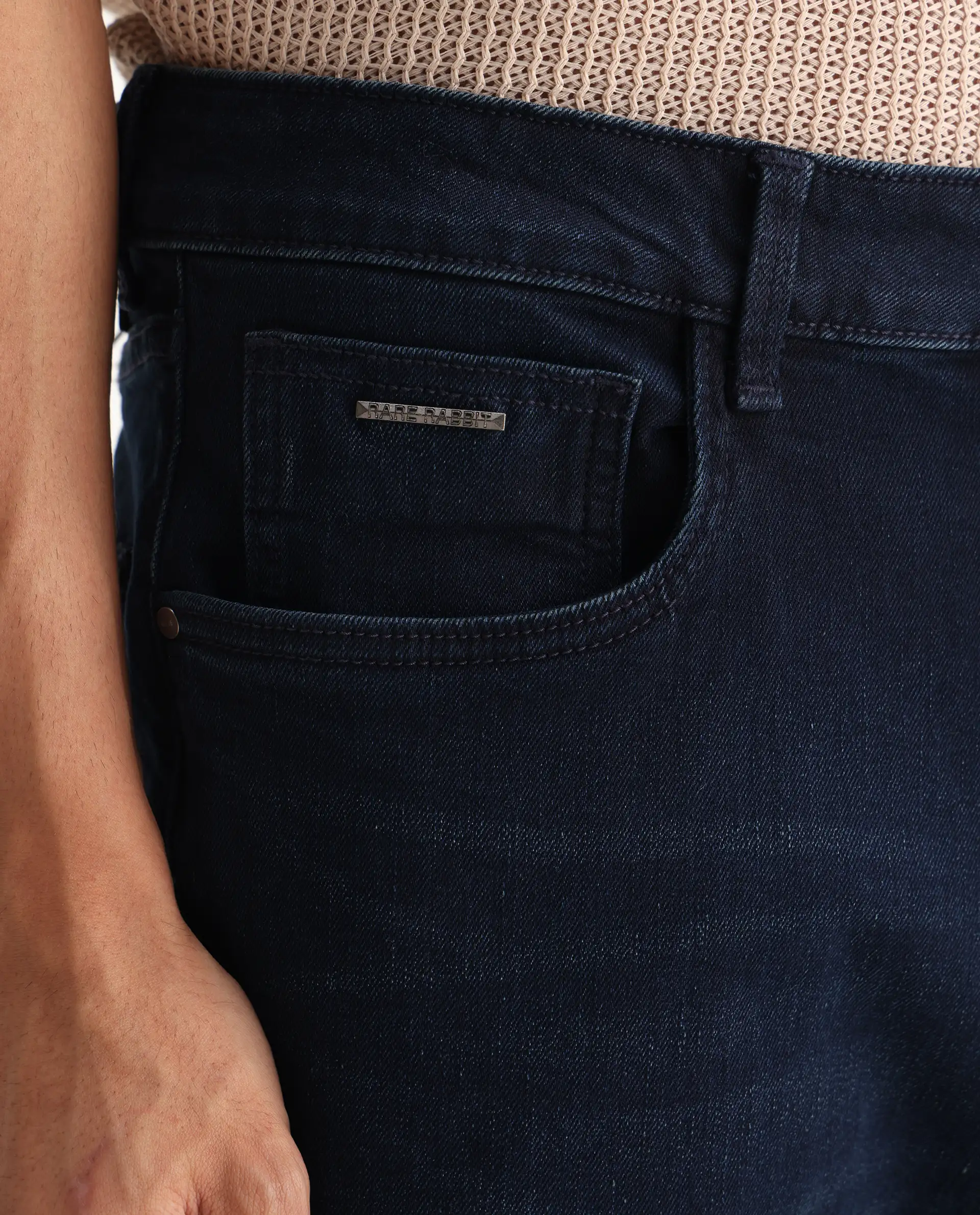 Rare Rabbit Men's Evolve Dark Navy Cotton Blend Plain Morris Regular Fit Jeans - Image 7