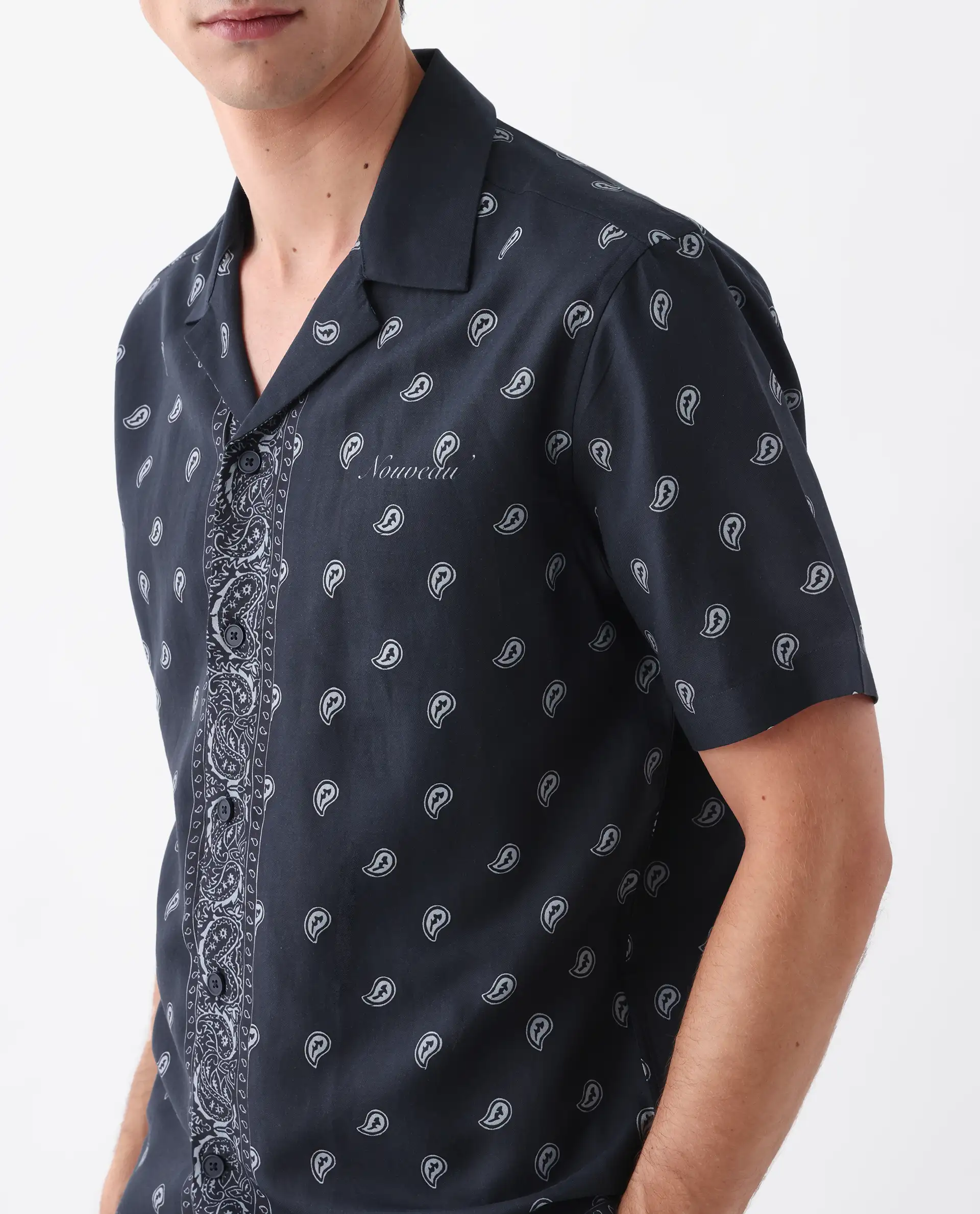 Rare Rabbit Men's Evron Navy Viscose Blend Paisley Print Boxy Fit Half Sleeve Cuban Collar Shirt - Image 4