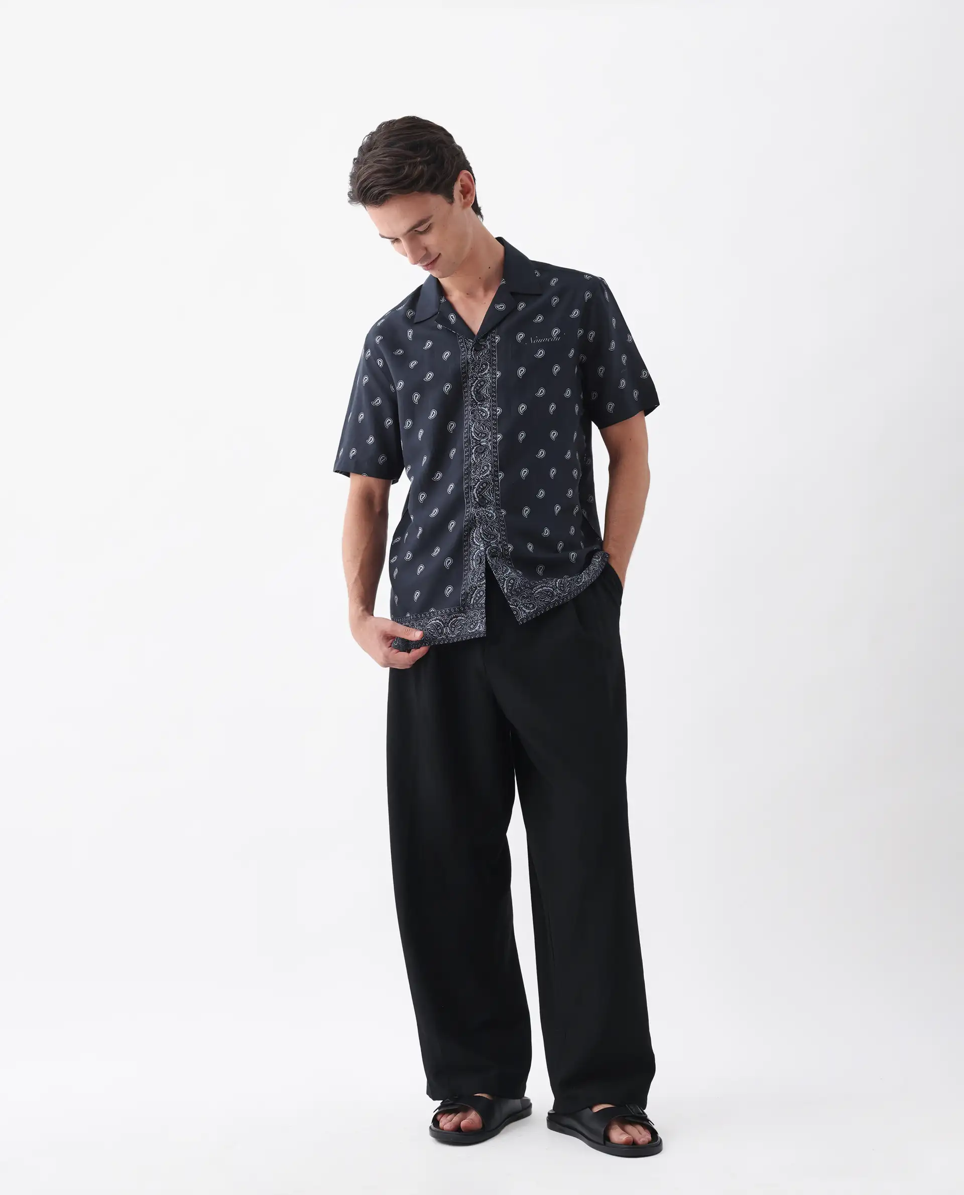 Rare Rabbit Men's Evron Navy Viscose Blend Paisley Print Boxy Fit Half Sleeve Cuban Collar Shirt - Image 5