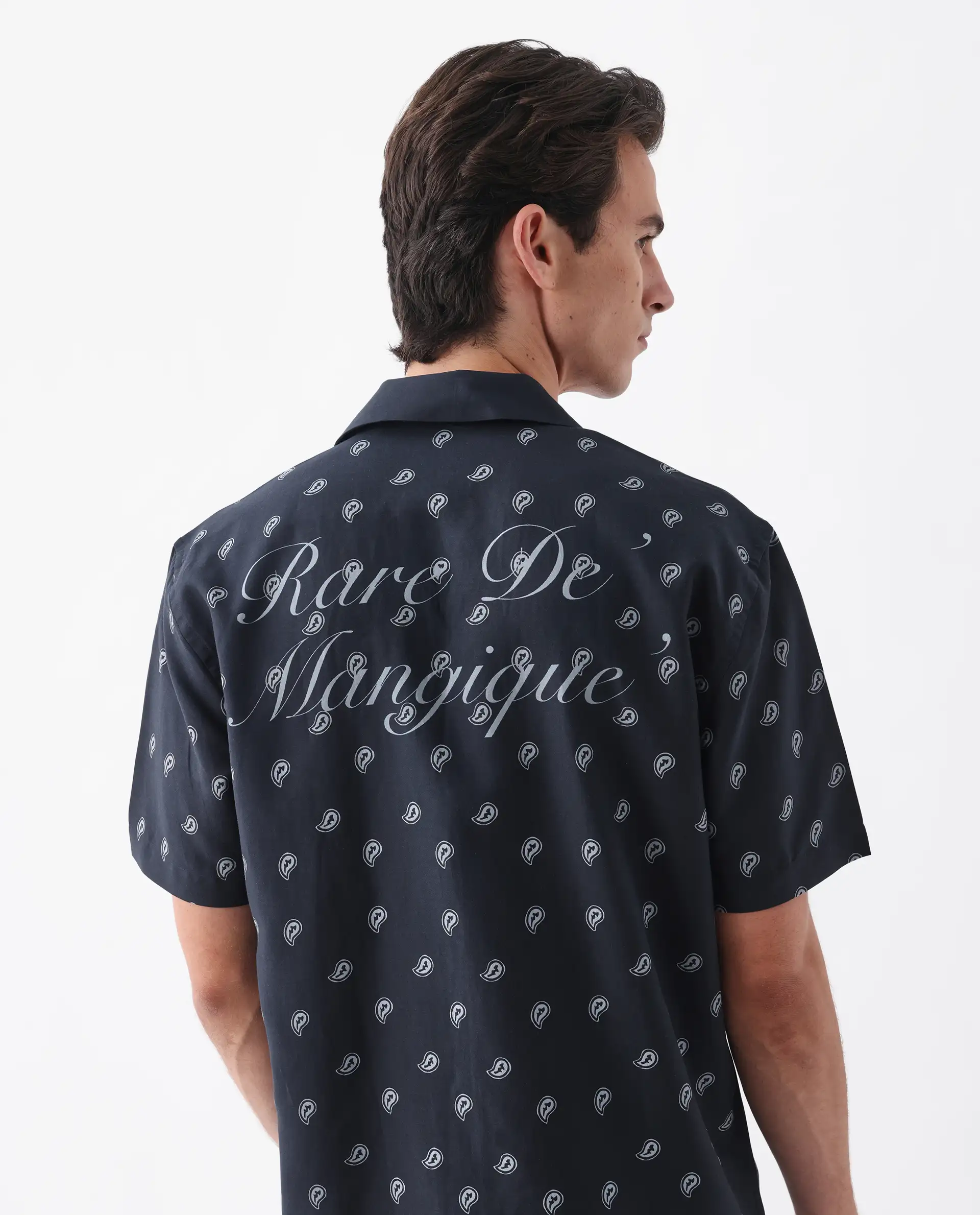 Rare Rabbit Men's Evron Navy Viscose Blend Paisley Print Boxy Fit Half Sleeve Cuban Collar Shirt - Image 6