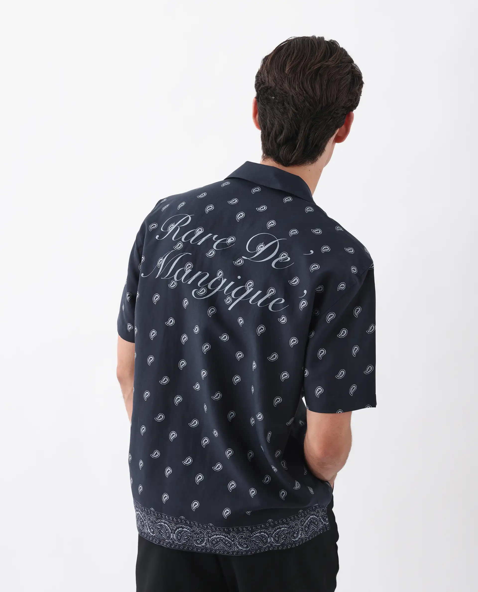 Rare Rabbit Men's Evron Navy Viscose Blend Paisley Print Boxy Fit Half Sleeve Cuban Collar Shirt - Image 7