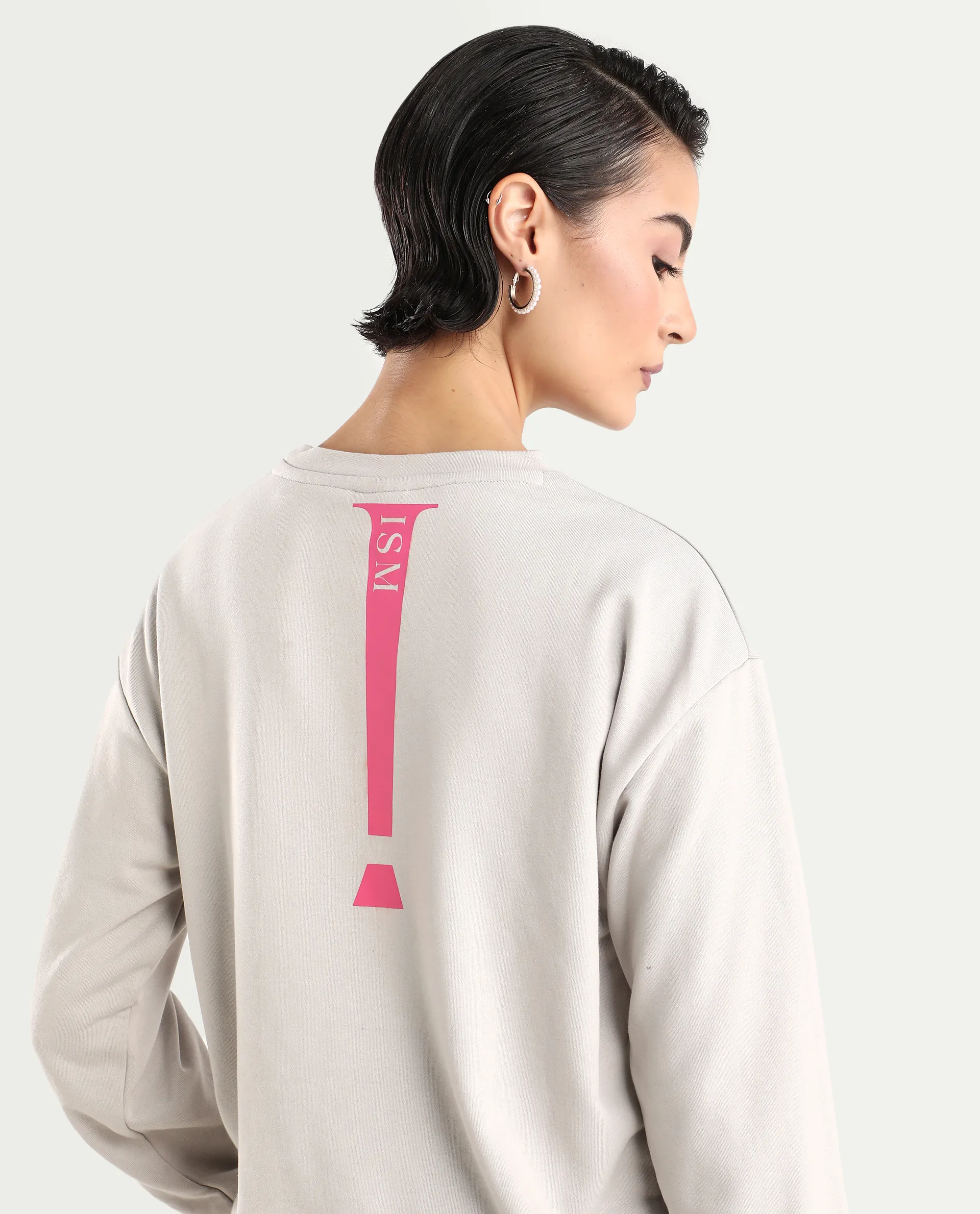 Rareism Women's Excla Light Grey Cotton Blend Crew Neck Graphic Print Regular Fit Sweatshirt - Image 7