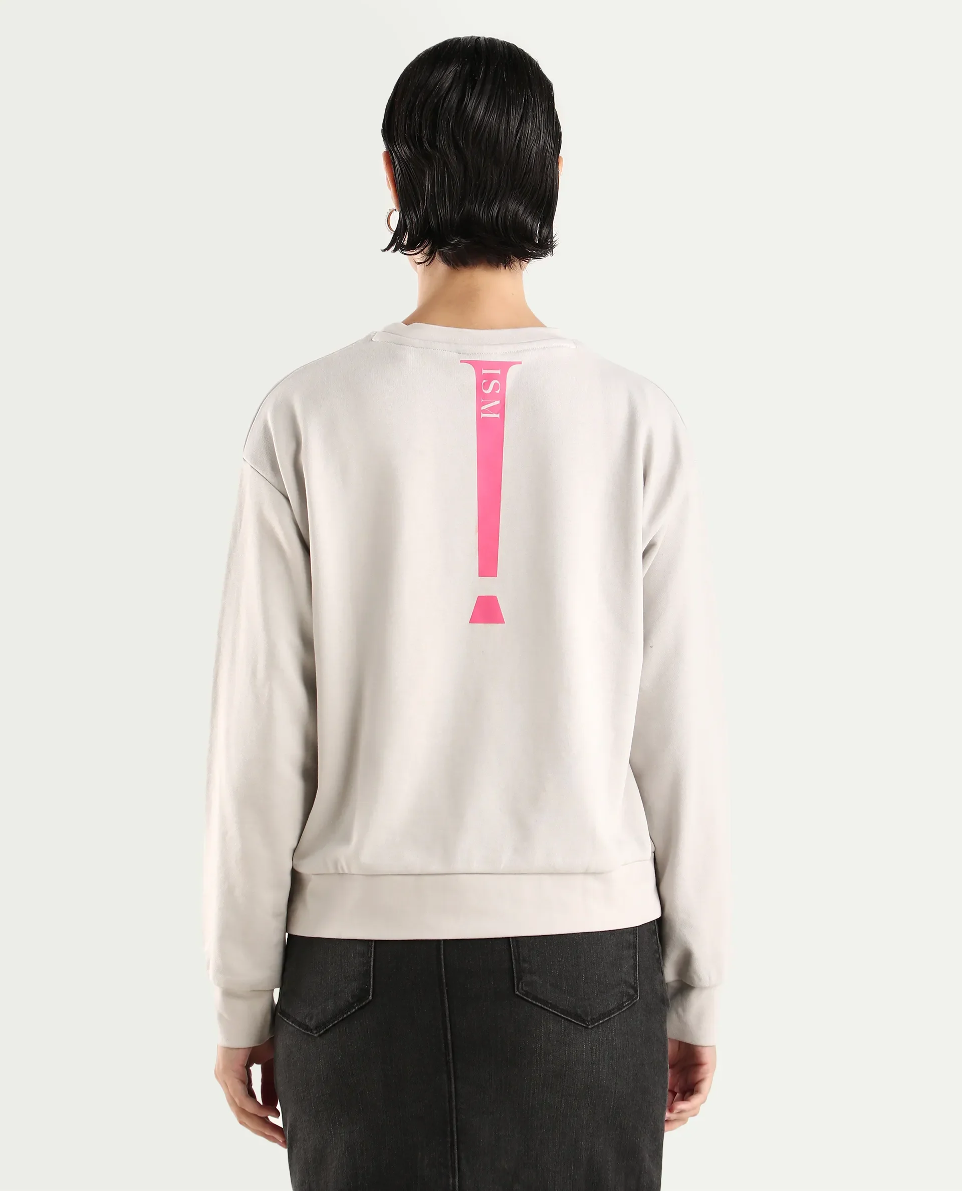 Rareism Women's Excla Light Grey Cotton Blend Crew Neck Graphic Print Regular Fit Sweatshirt - Image 8
