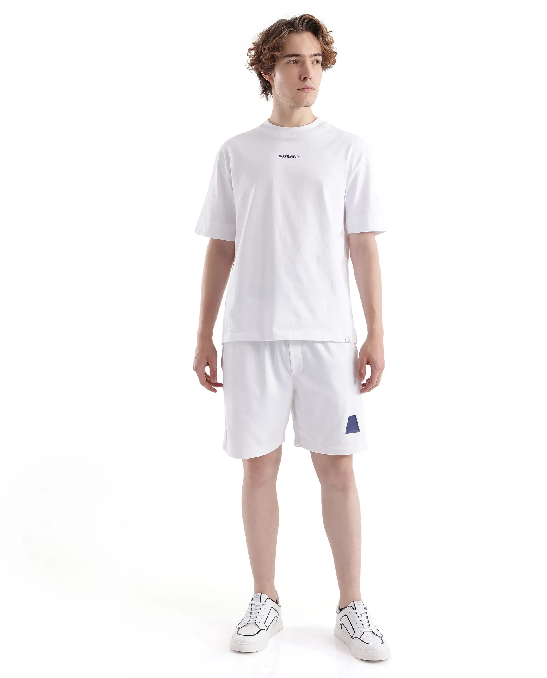 Rare Rabbit Men's Exclaim-B White Cotton Graphic Print Oversized Fit Shorts - Image 2