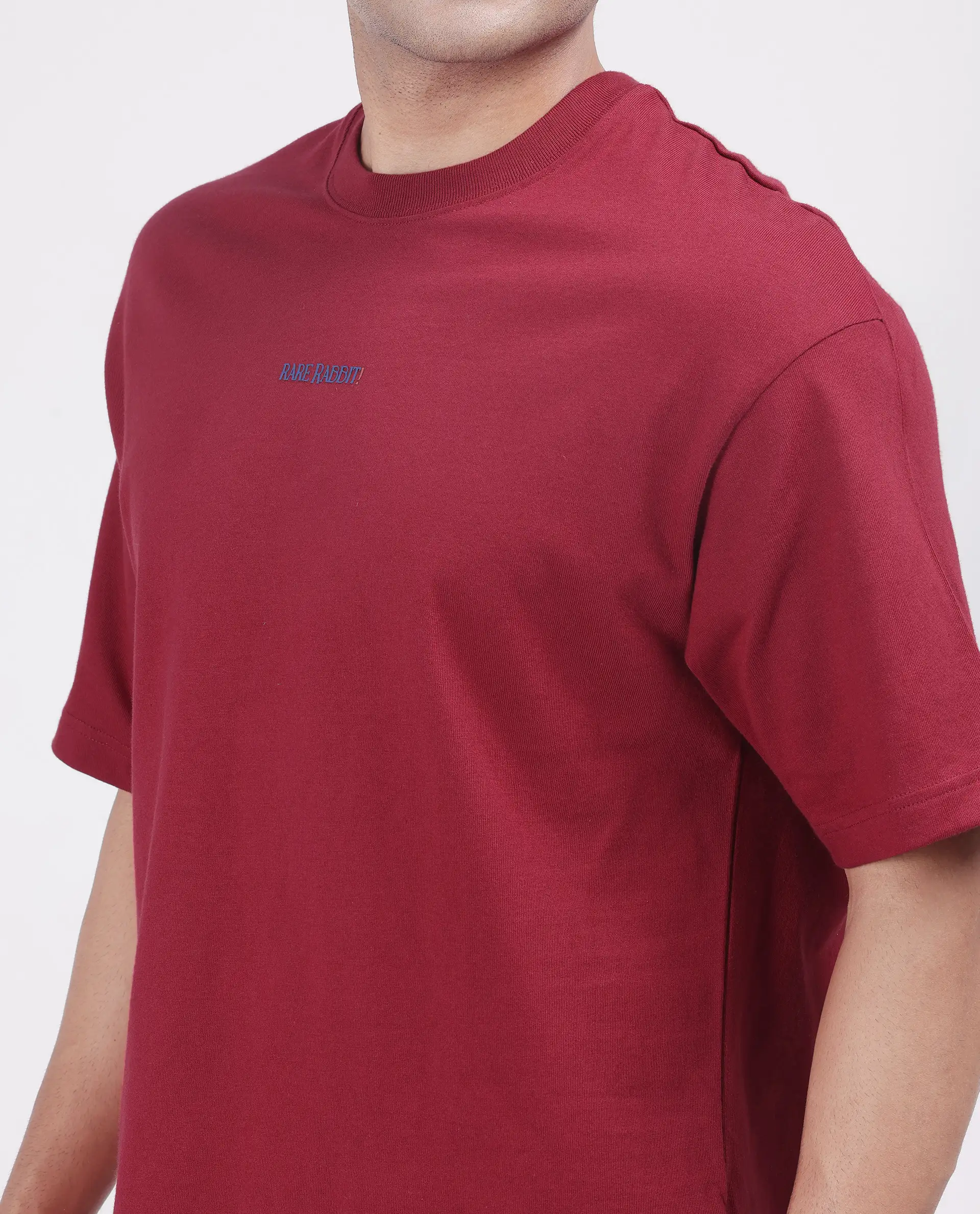 Rare Rabbit Men's Exclaim Red Cotton Blend Graphic Print Oversized Fit Half Sleeve Crew Neck T-Shirt - Image 3