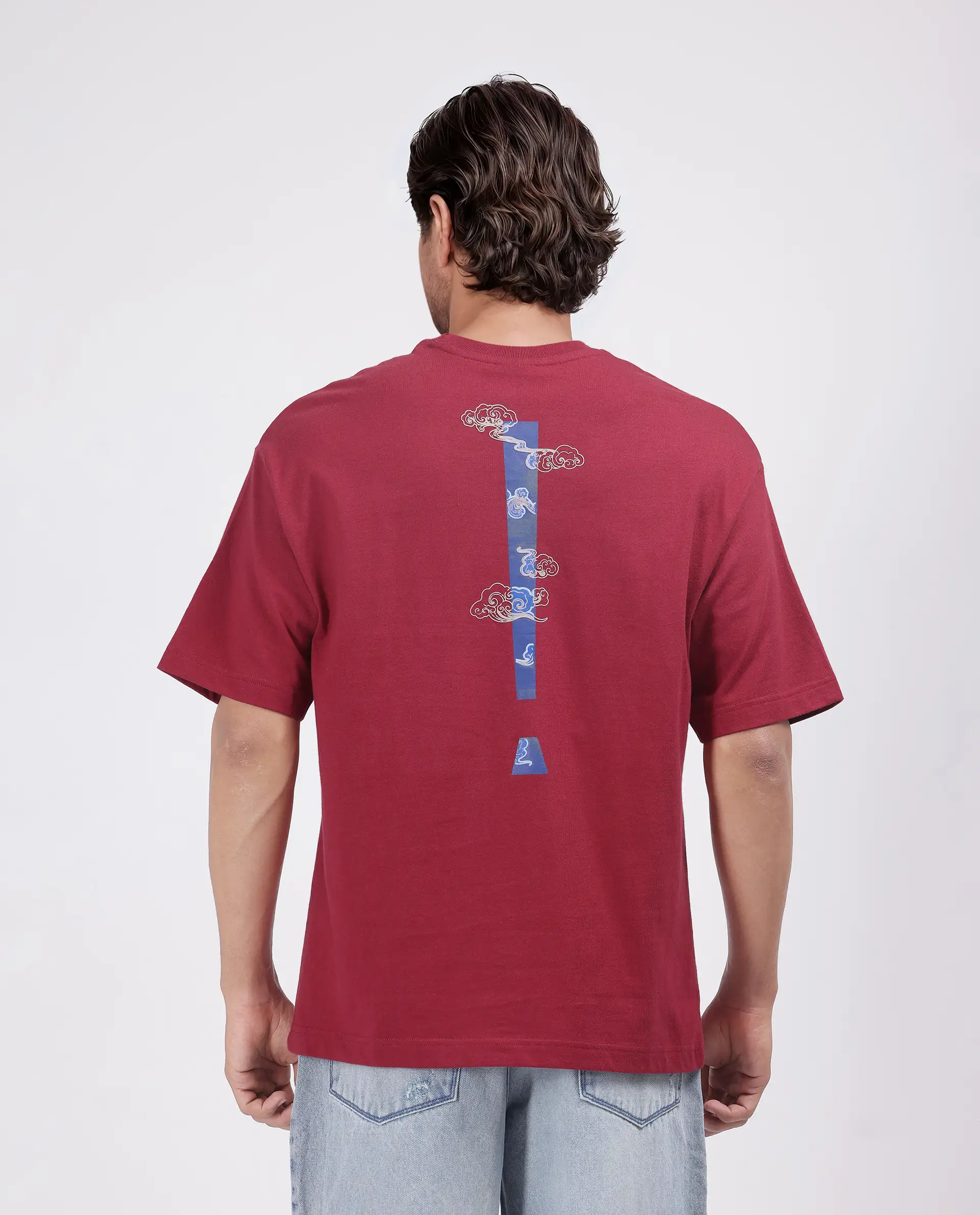 Rare Rabbit Men's Exclaim Red Cotton Blend Graphic Print Oversized Fit Half Sleeve Crew Neck T-Shirt - Image 4