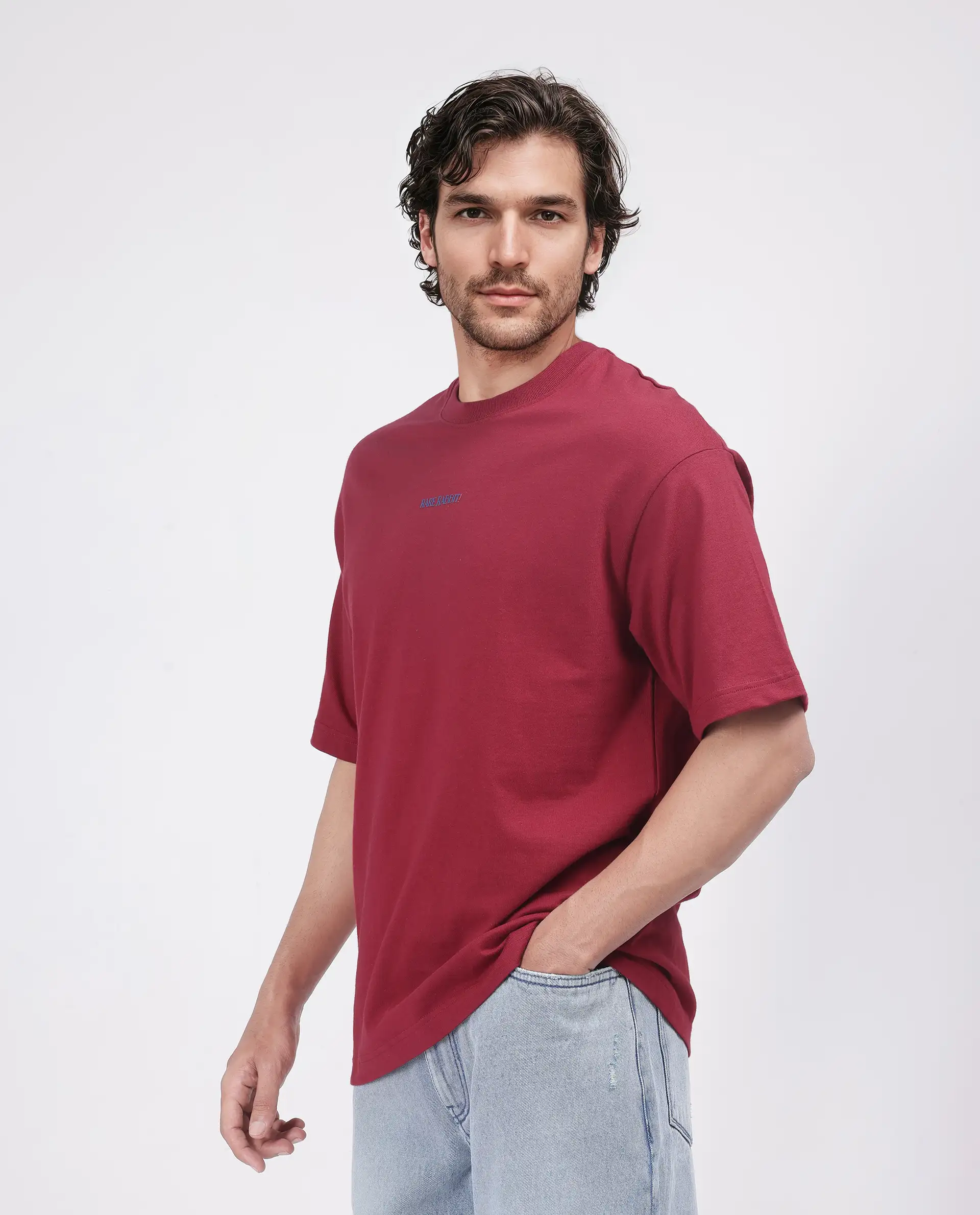 Rare Rabbit Men's Exclaim Red Cotton Blend Graphic Print Oversized Fit Half Sleeve Crew Neck T-Shirt - Image 6