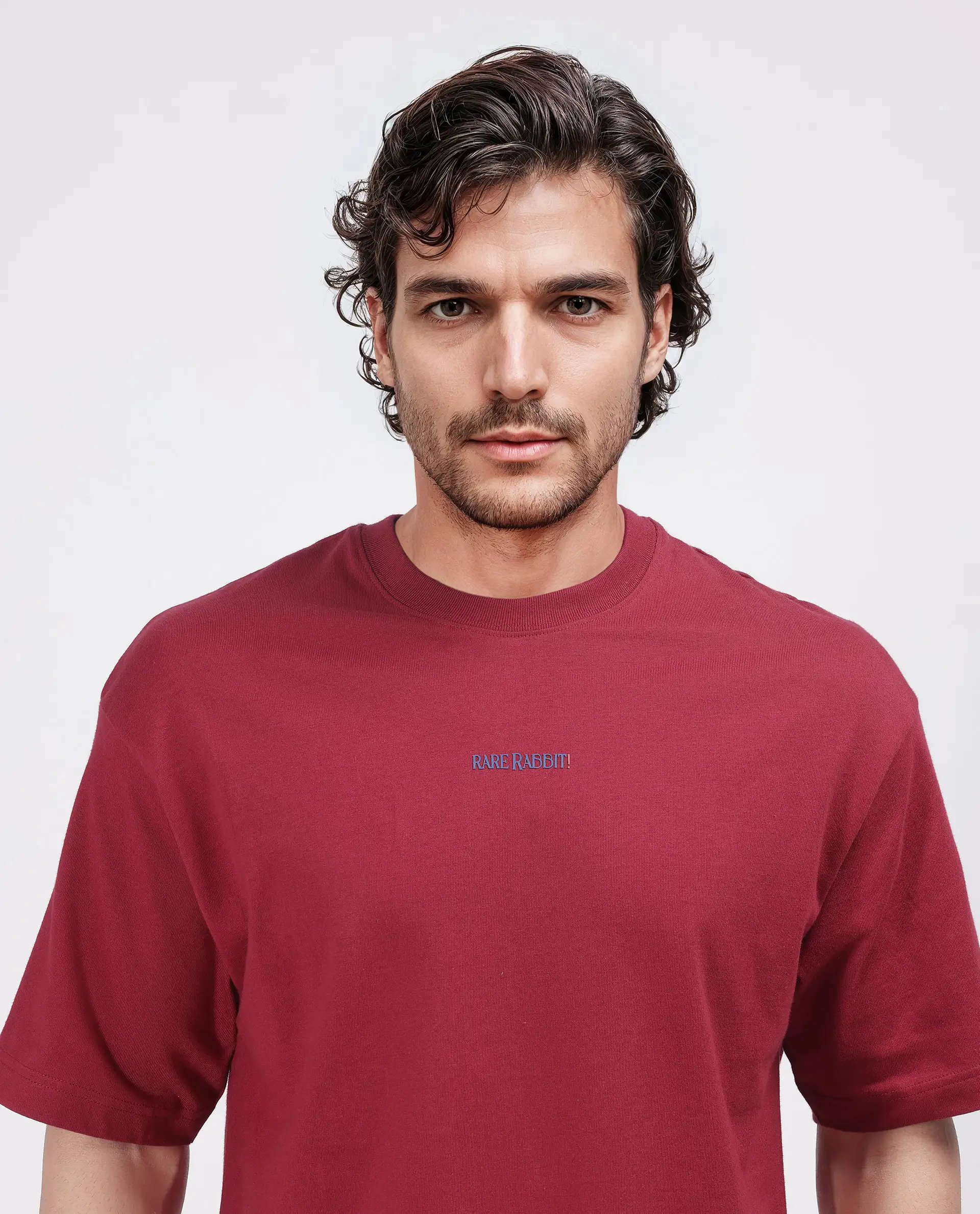 Rare Rabbit Men's Exclaim Red Cotton Blend Graphic Print Oversized Fit Half Sleeve Crew Neck T-Shirt - Image 8