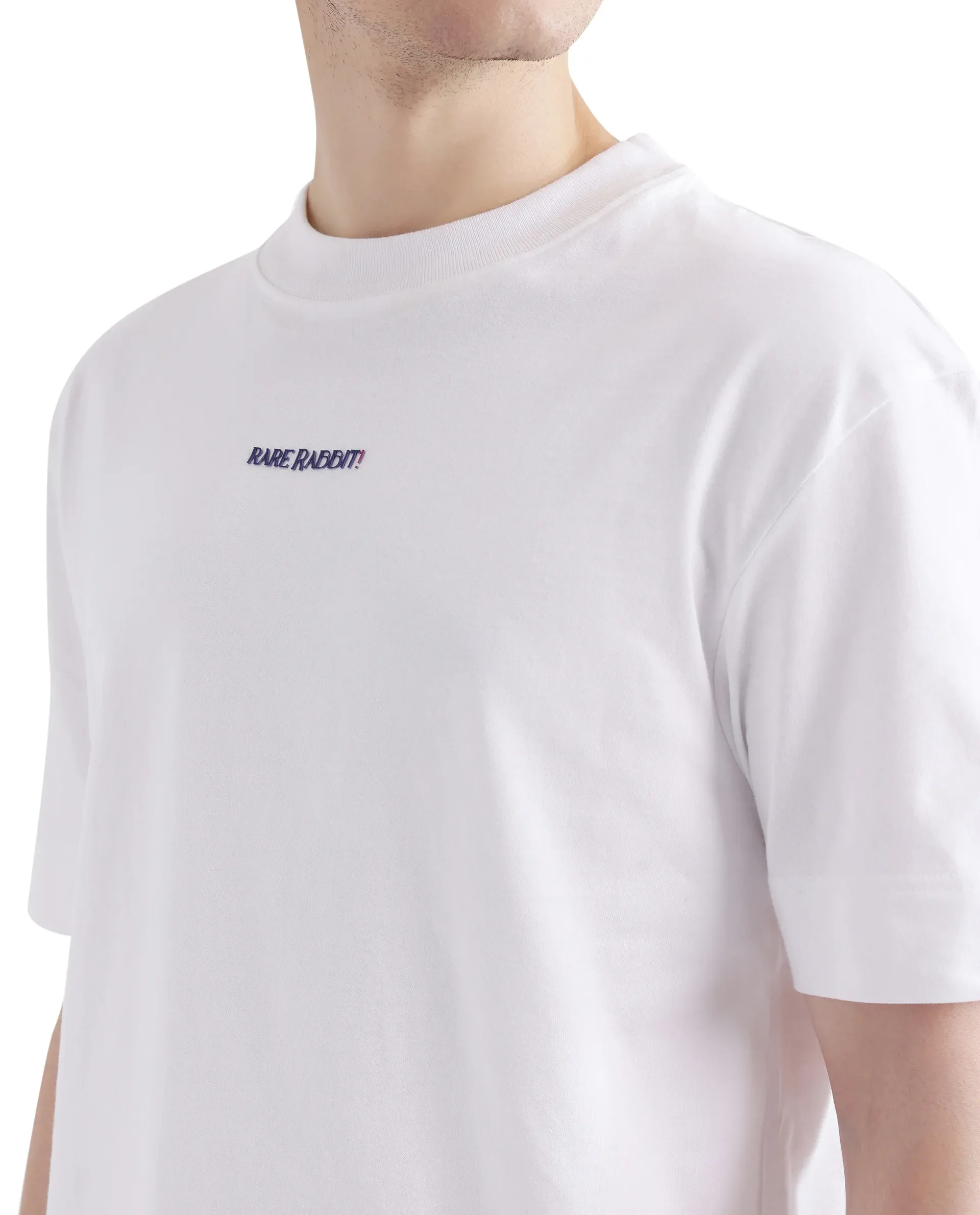 Rare Rabbit Men's Exclaim White Cotton Graphic Print Oversized Fit Half Sleeve Crew Neck T-Shirt - Image 3