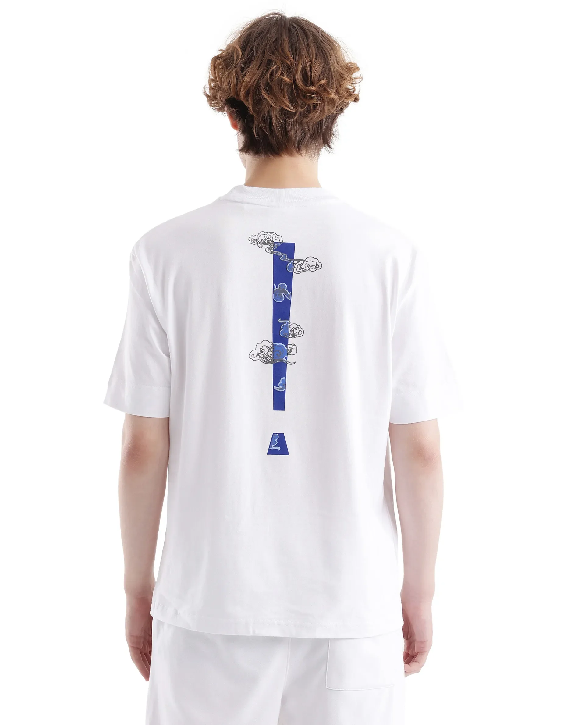 Rare Rabbit Men's Exclaim White Cotton Graphic Print Oversized Fit Half Sleeve Crew Neck T-Shirt - Image 4