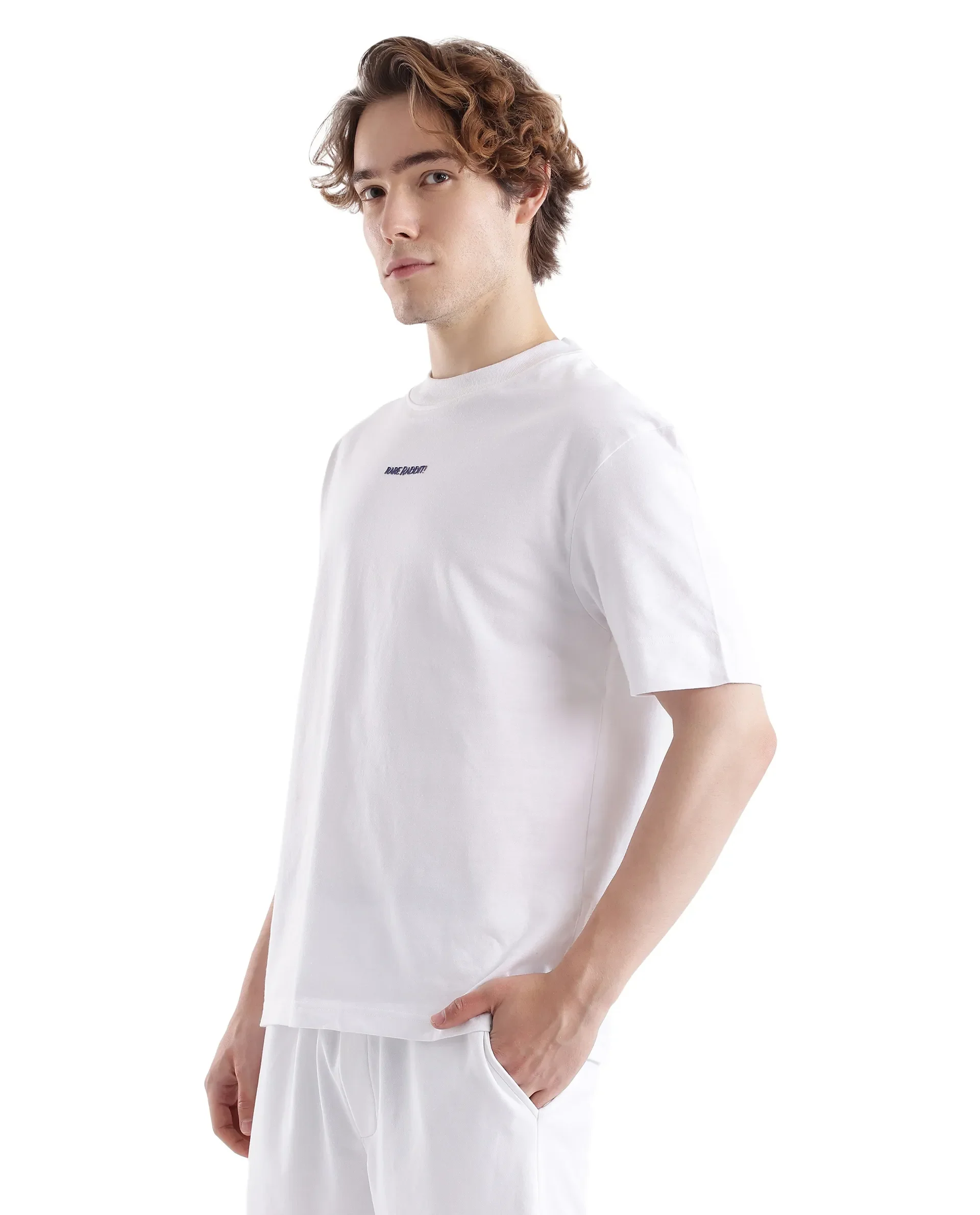 Rare Rabbit Men's Exclaim White Cotton Graphic Print Oversized Fit Half Sleeve Crew Neck T-Shirt - Image 5
