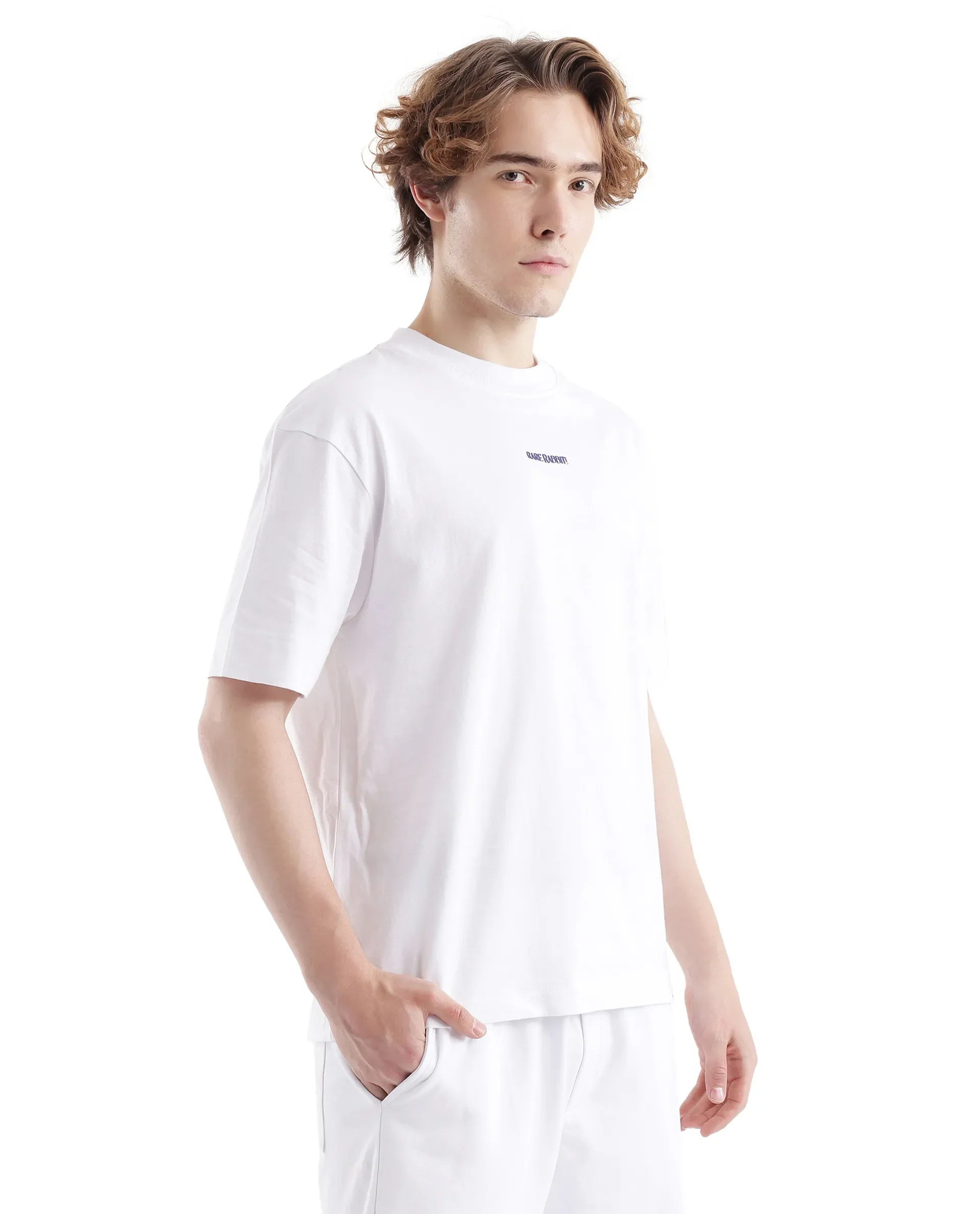 Rare Rabbit Men's Exclaim White Cotton Graphic Print Oversized Fit Half Sleeve Crew Neck T-Shirt - Image 6