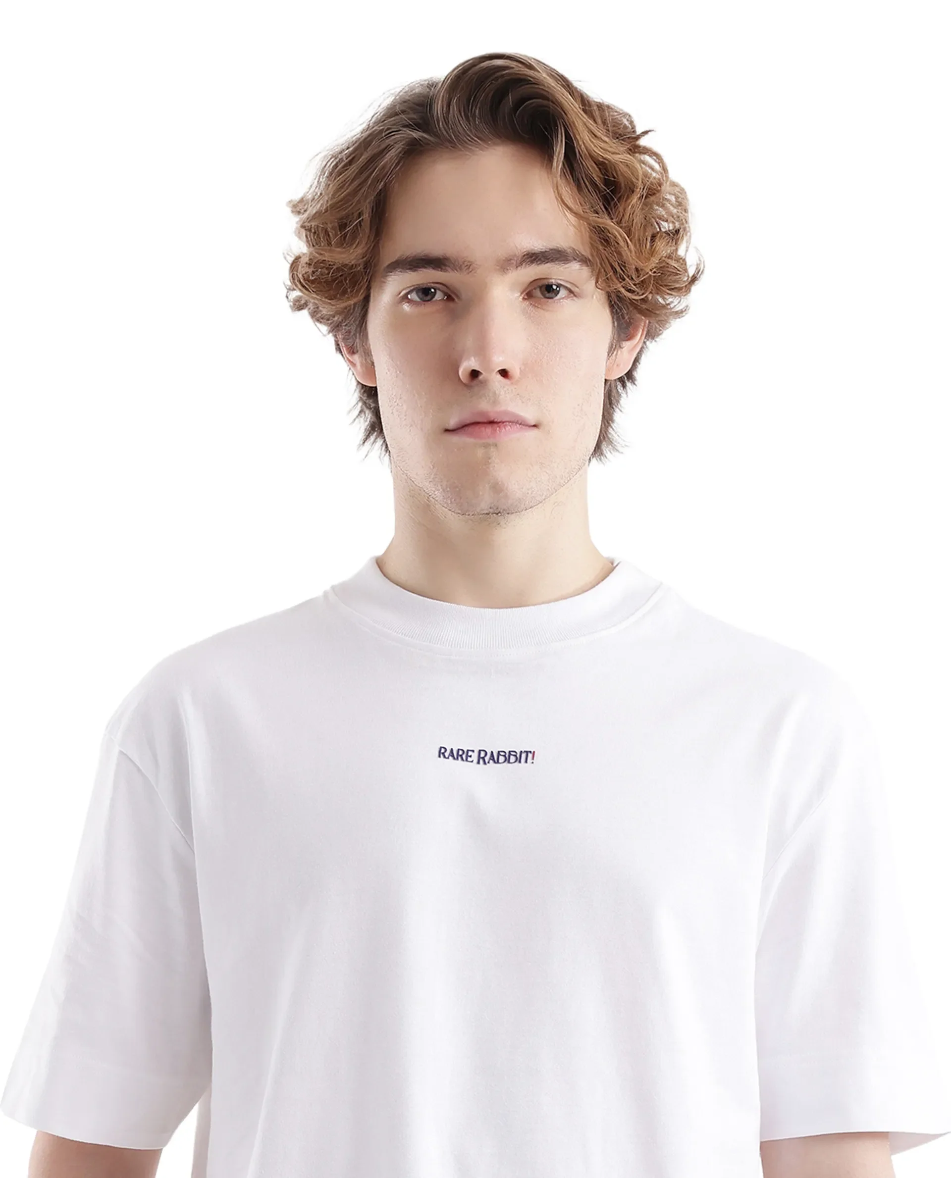 Rare Rabbit Men's Exclaim White Cotton Graphic Print Oversized Fit Half Sleeve Crew Neck T-Shirt - Image 7