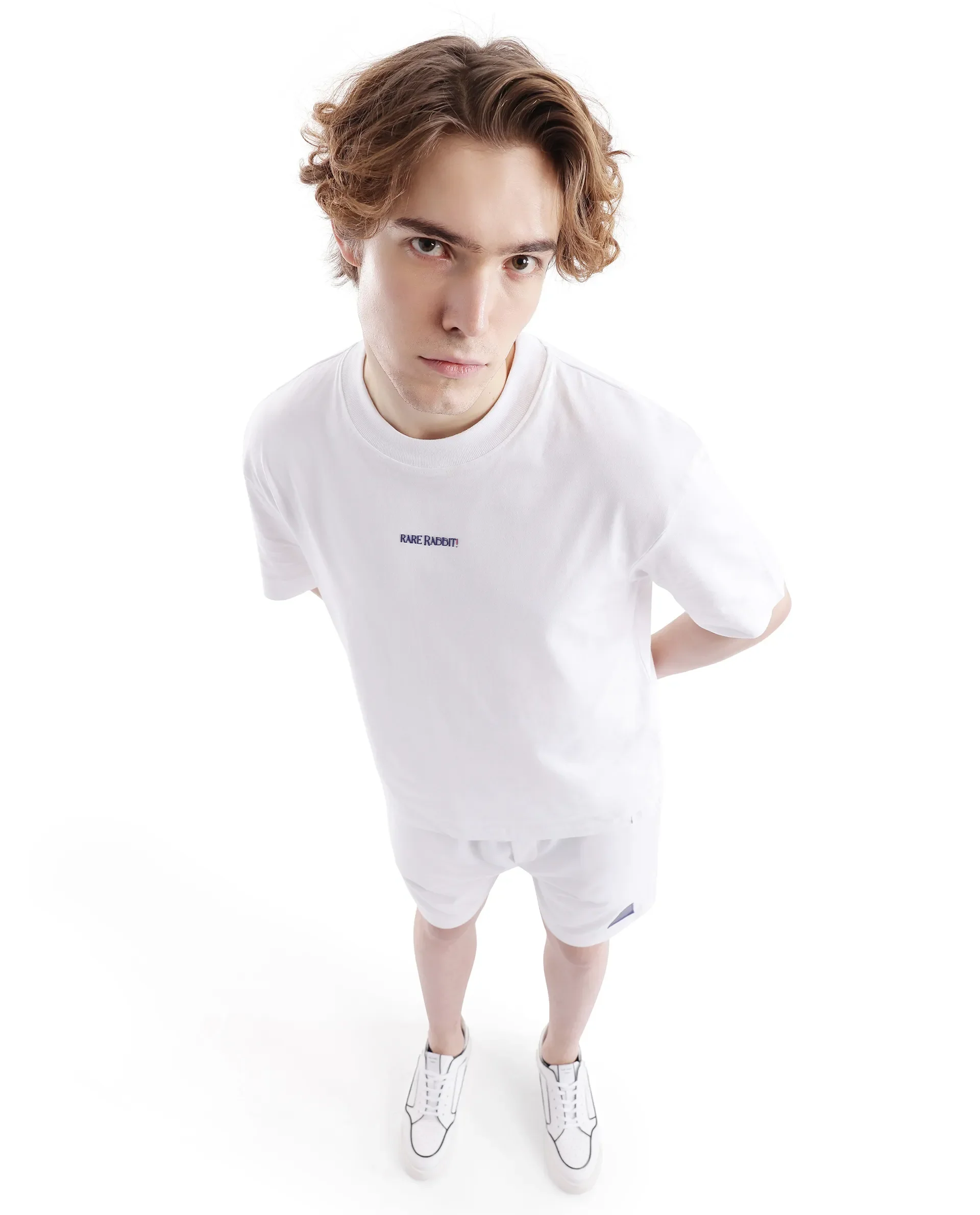Rare Rabbit Men's Exclaim White Cotton Graphic Print Oversized Fit Half Sleeve Crew Neck T-Shirt - Image 8