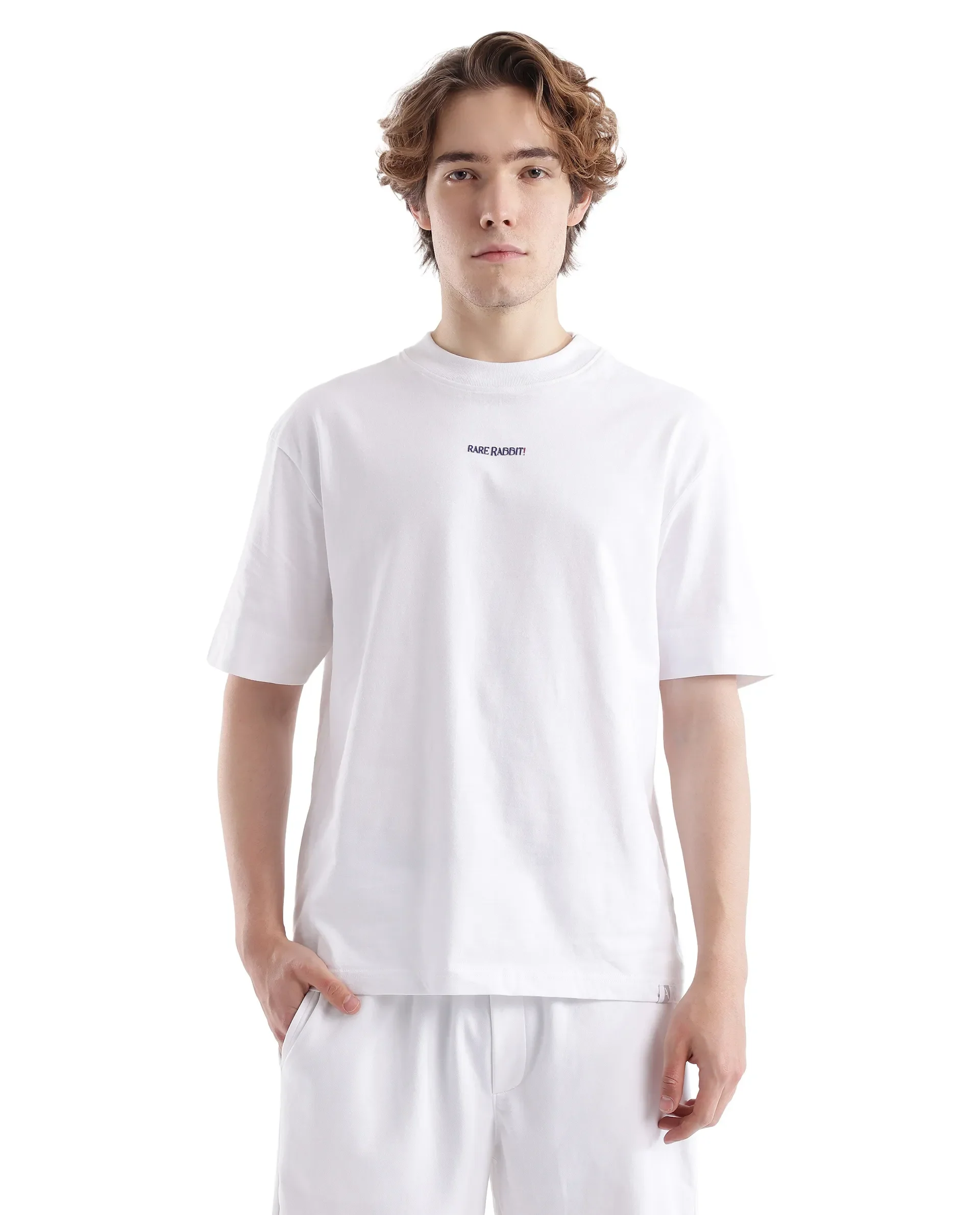 Rare Rabbit Men's Exclaim White Cotton Graphic Print Oversized Fit Half Sleeve Crew Neck T-Shirt - Image 9