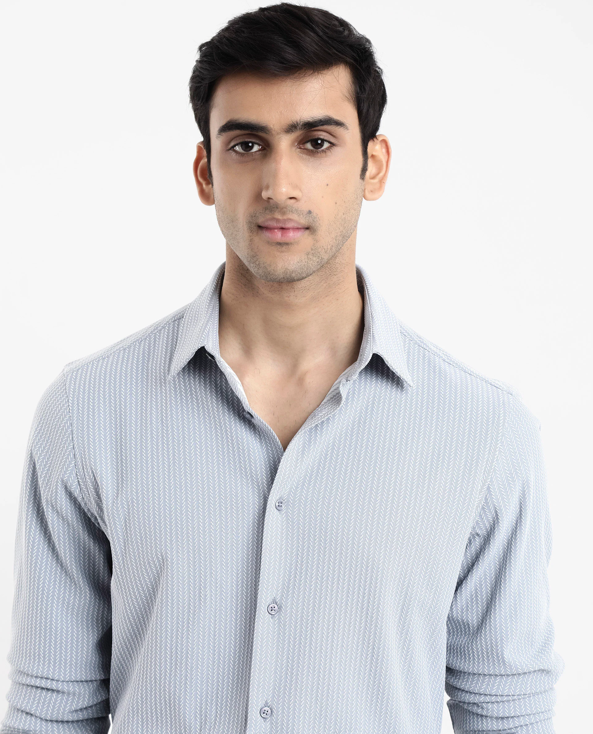 Rare Rabbit Men's Exclo Light Blue Polyester Jacquard Regular Fit Full Sleeve Collared Shirt