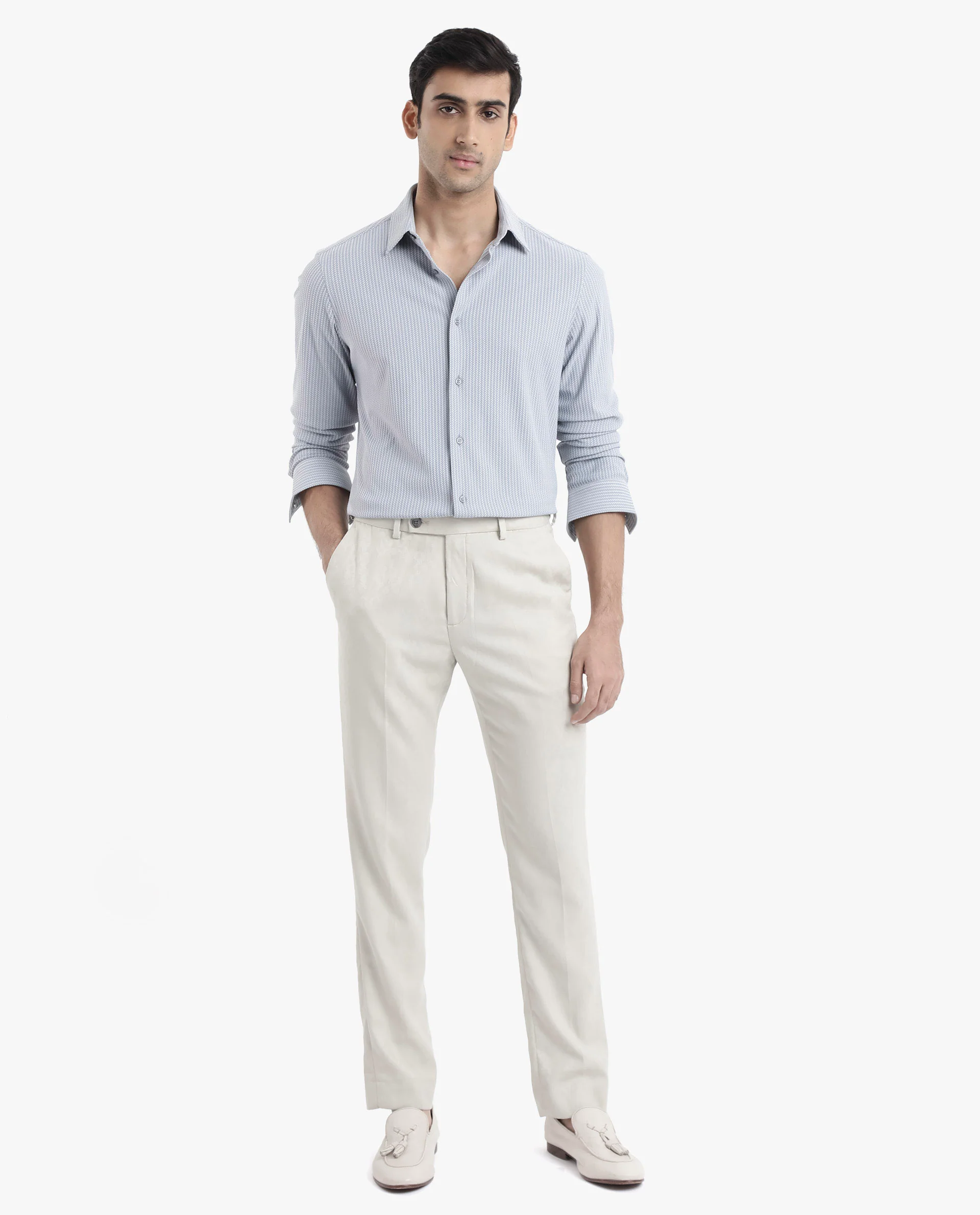 Rare Rabbit Men's Exclo Light Blue Polyester Jacquard Regular Fit Full Sleeve Collared Shirt - Image 2
