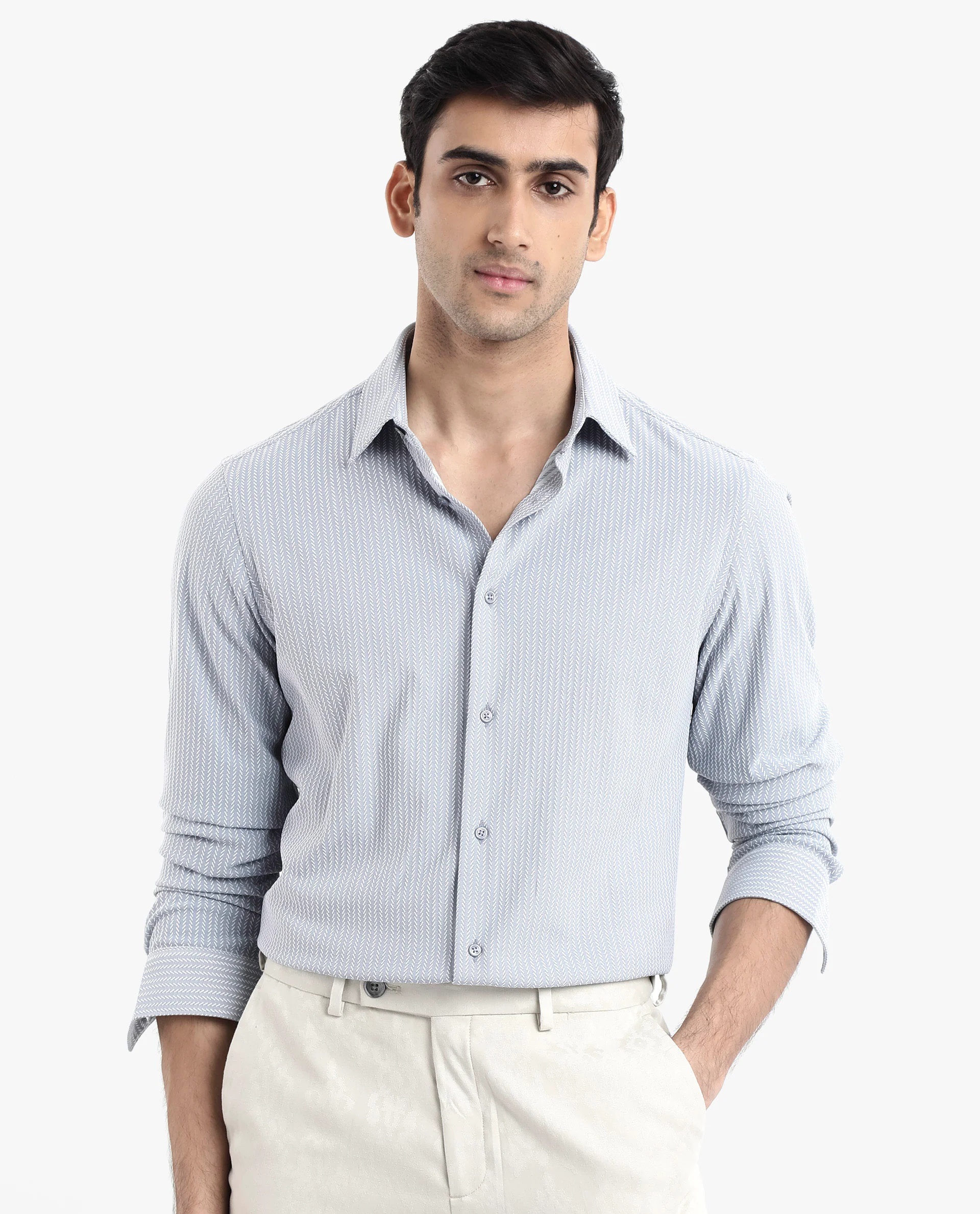 Rare Rabbit Men's Exclo Light Blue Polyester Jacquard Regular Fit Full Sleeve Collared Shirt - Image 4