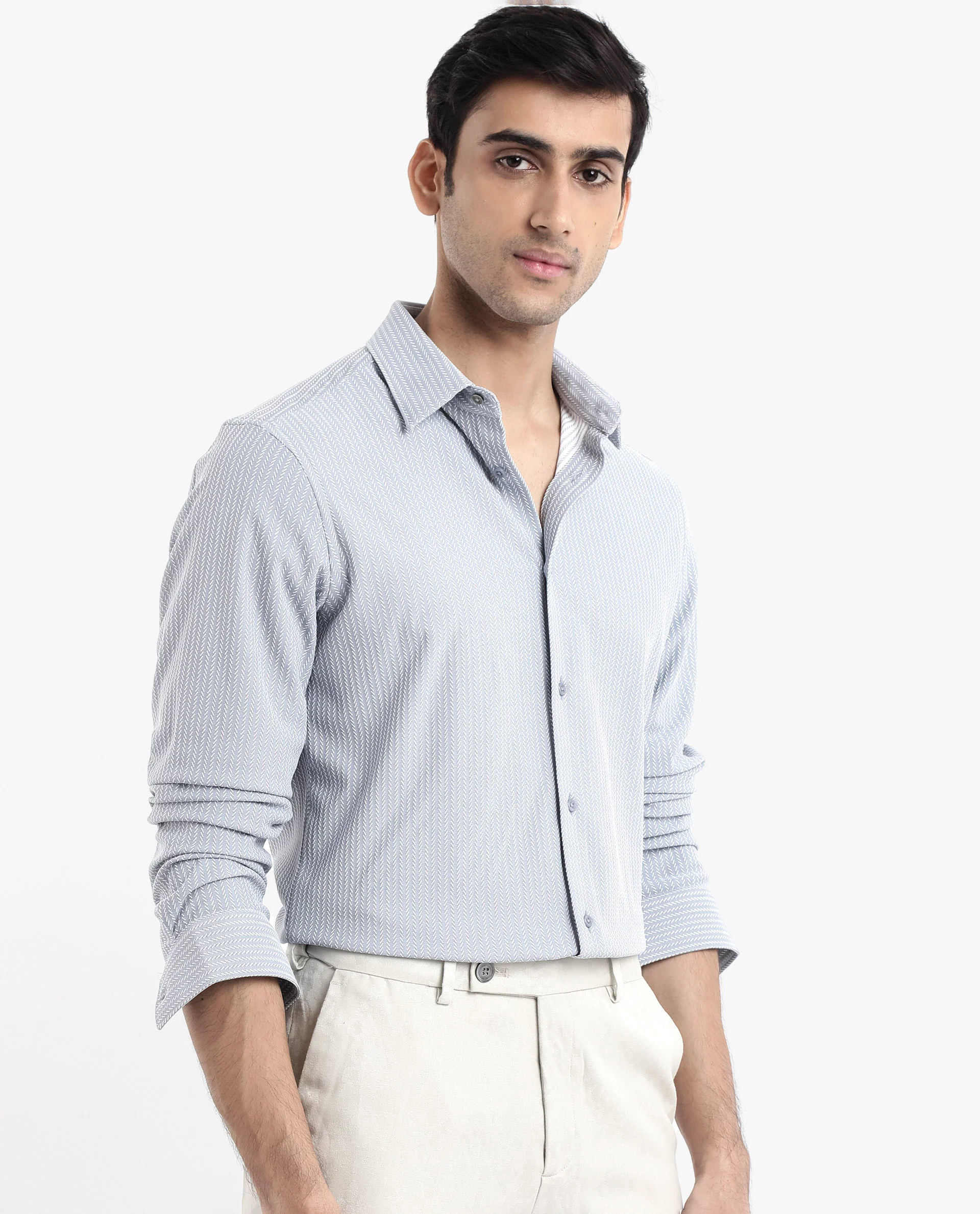 Rare Rabbit Men's Exclo Light Blue Polyester Jacquard Regular Fit Full Sleeve Collared Shirt - Image 5