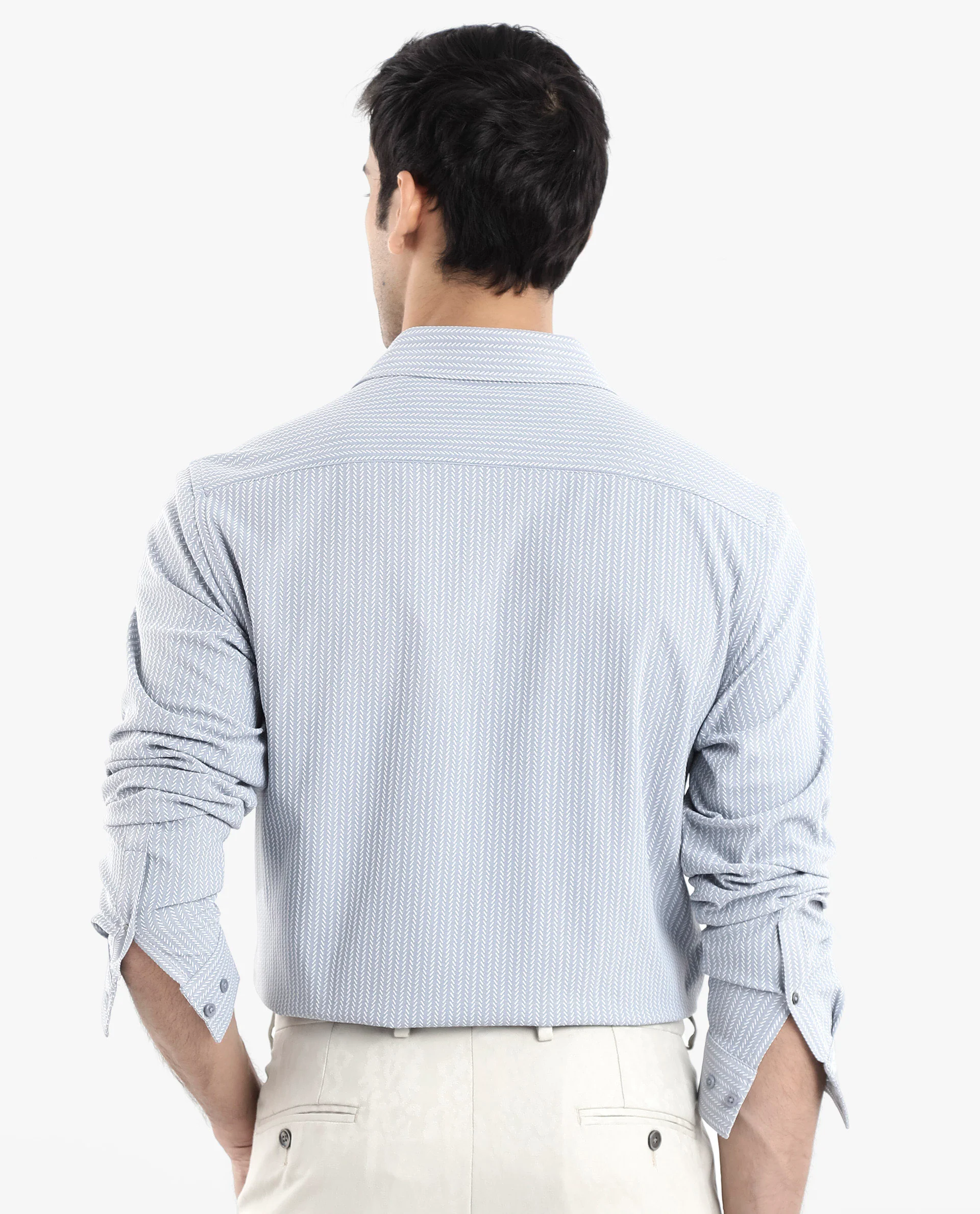Rare Rabbit Men's Exclo Light Blue Polyester Jacquard Regular Fit Full Sleeve Collared Shirt - Image 6