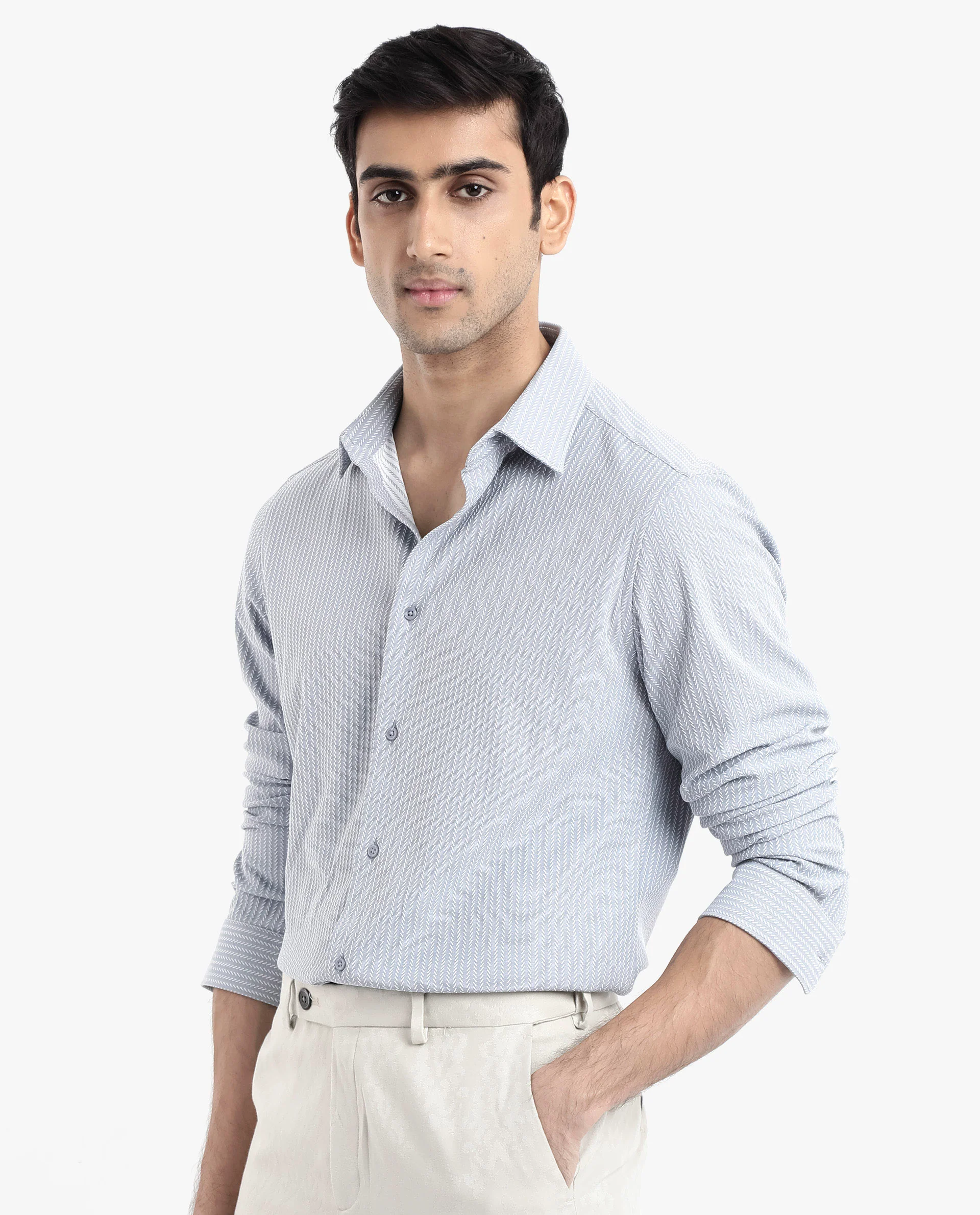 Rare Rabbit Men's Exclo Light Blue Polyester Jacquard Regular Fit Full Sleeve Collared Shirt - Image 7