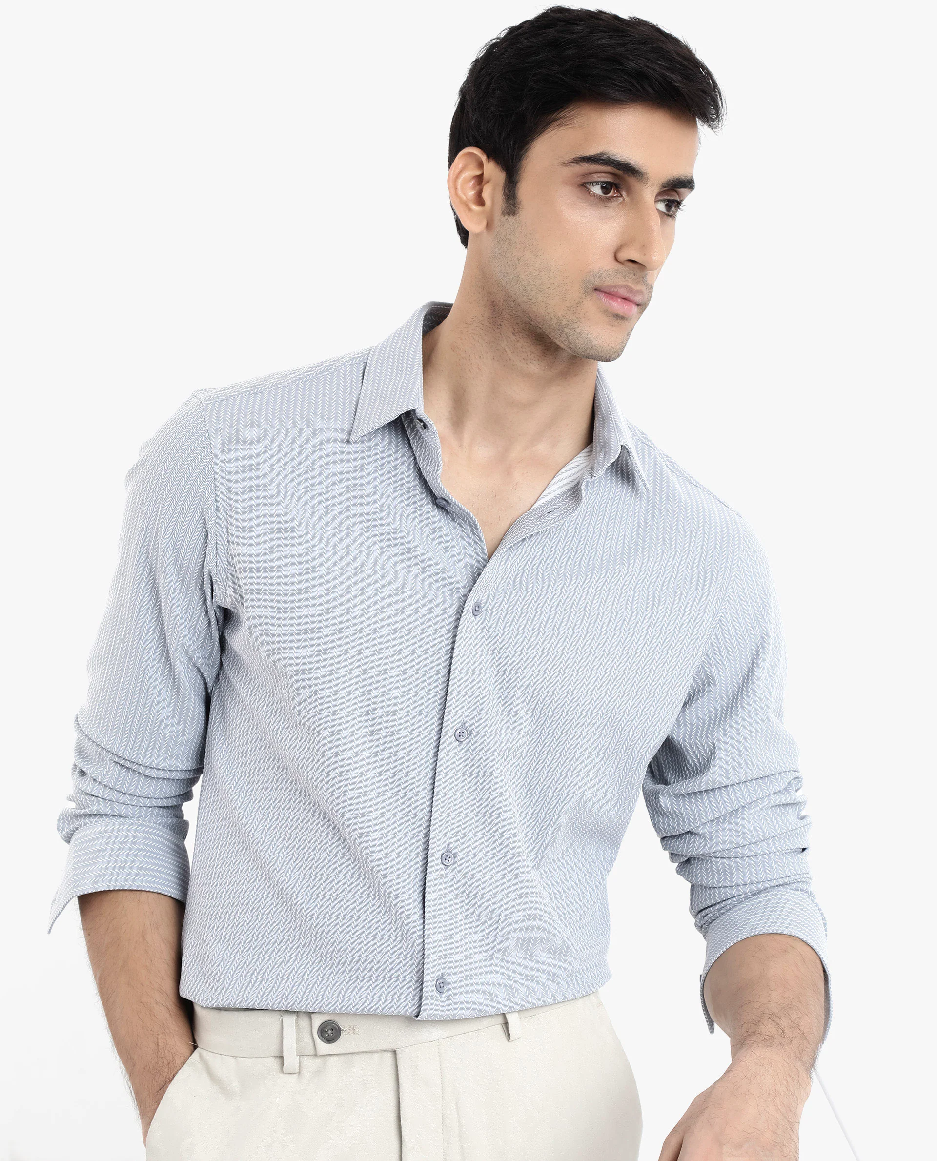 Rare Rabbit Men's Exclo Light Blue Polyester Jacquard Regular Fit Full Sleeve Collared Shirt - Image 8