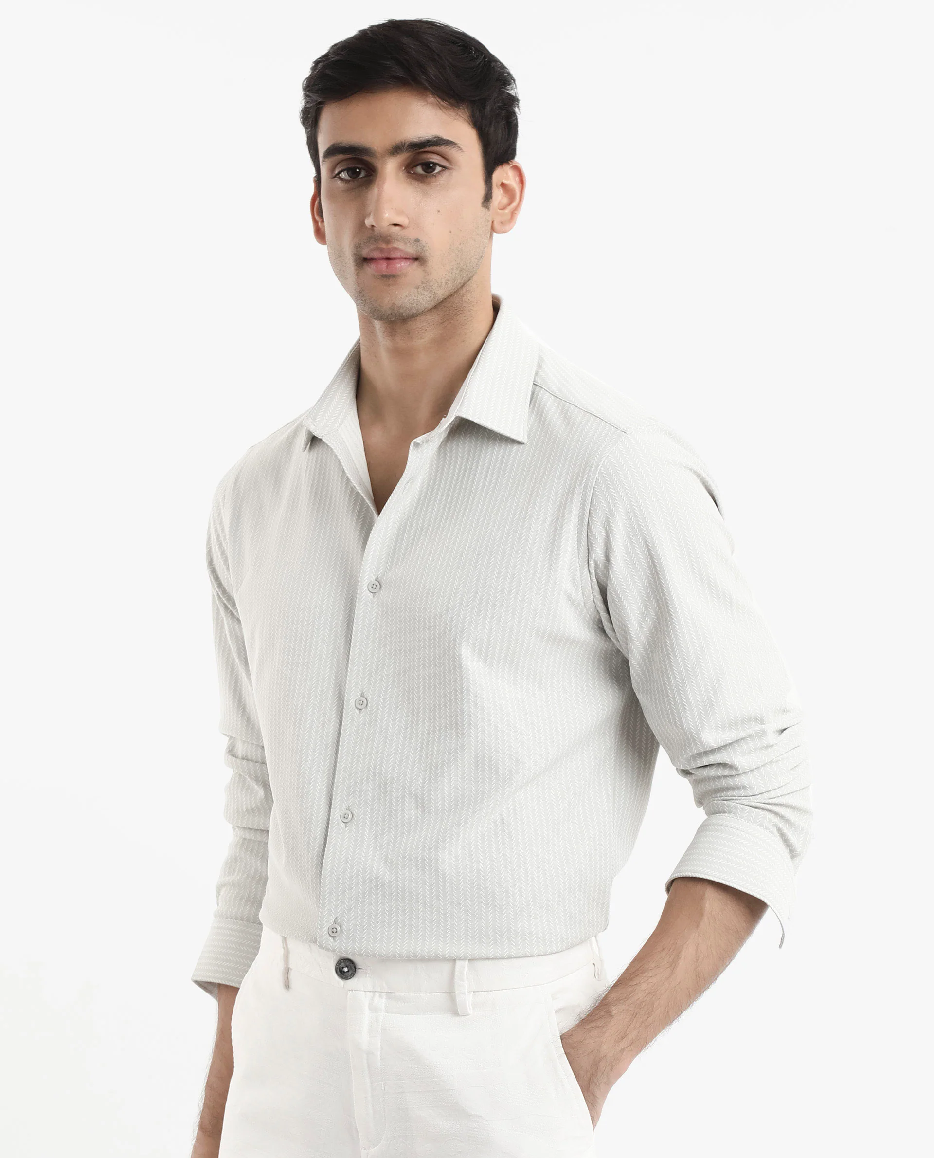 Rare Rabbit Men's Exclo Pastel Beige Polyester Jacquard Regular Fit Full Sleeve Collared Shirt - Image 3