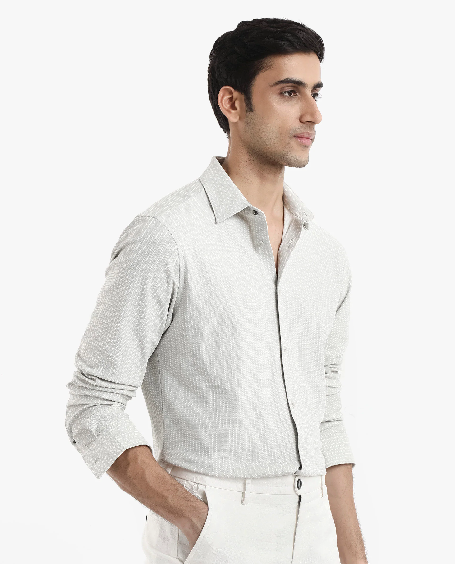 Rare Rabbit Men's Exclo Pastel Beige Polyester Jacquard Regular Fit Full Sleeve Collared Shirt - Image 6