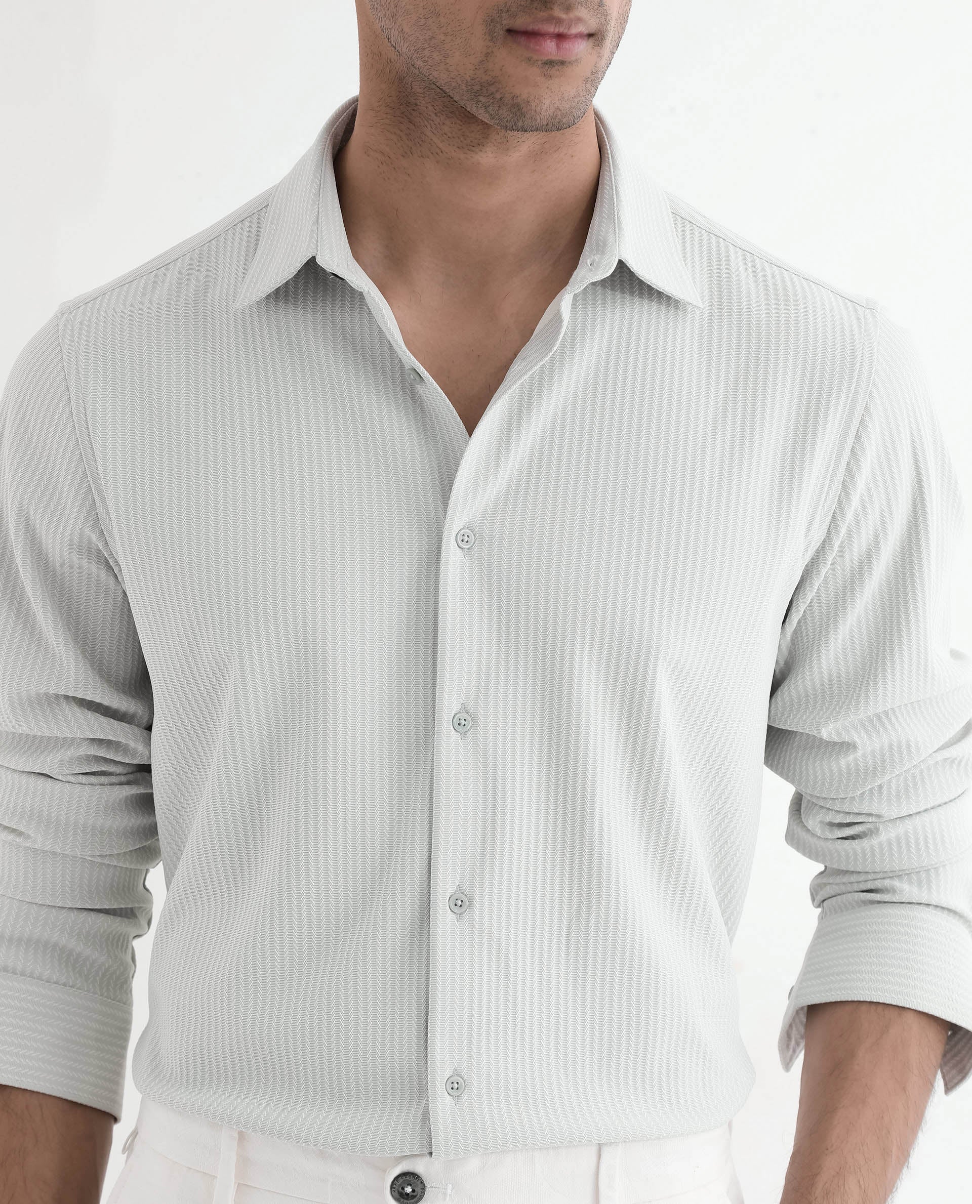 Rare Rabbit Men's Exclo Pastel Blue Polyester Jacquard Regular Fit Full Sleeve Collared Shirt - Image 3