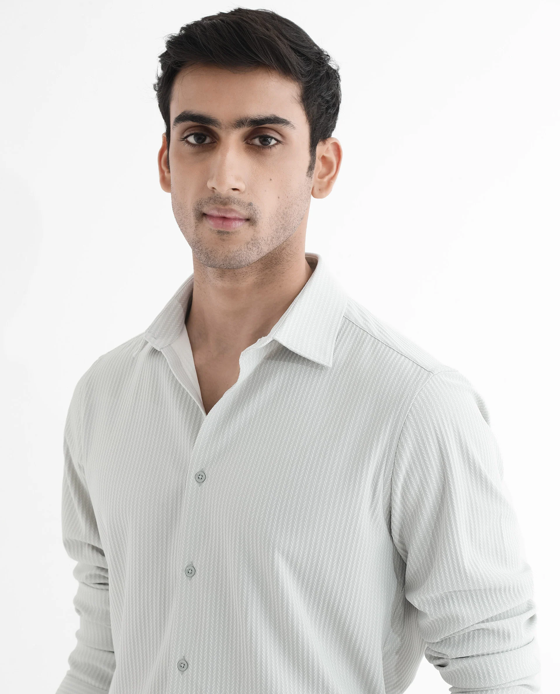 Rare Rabbit Men's Exclo Pastel Blue Polyester Jacquard Regular Fit Full Sleeve Collared Shirt - Image 4