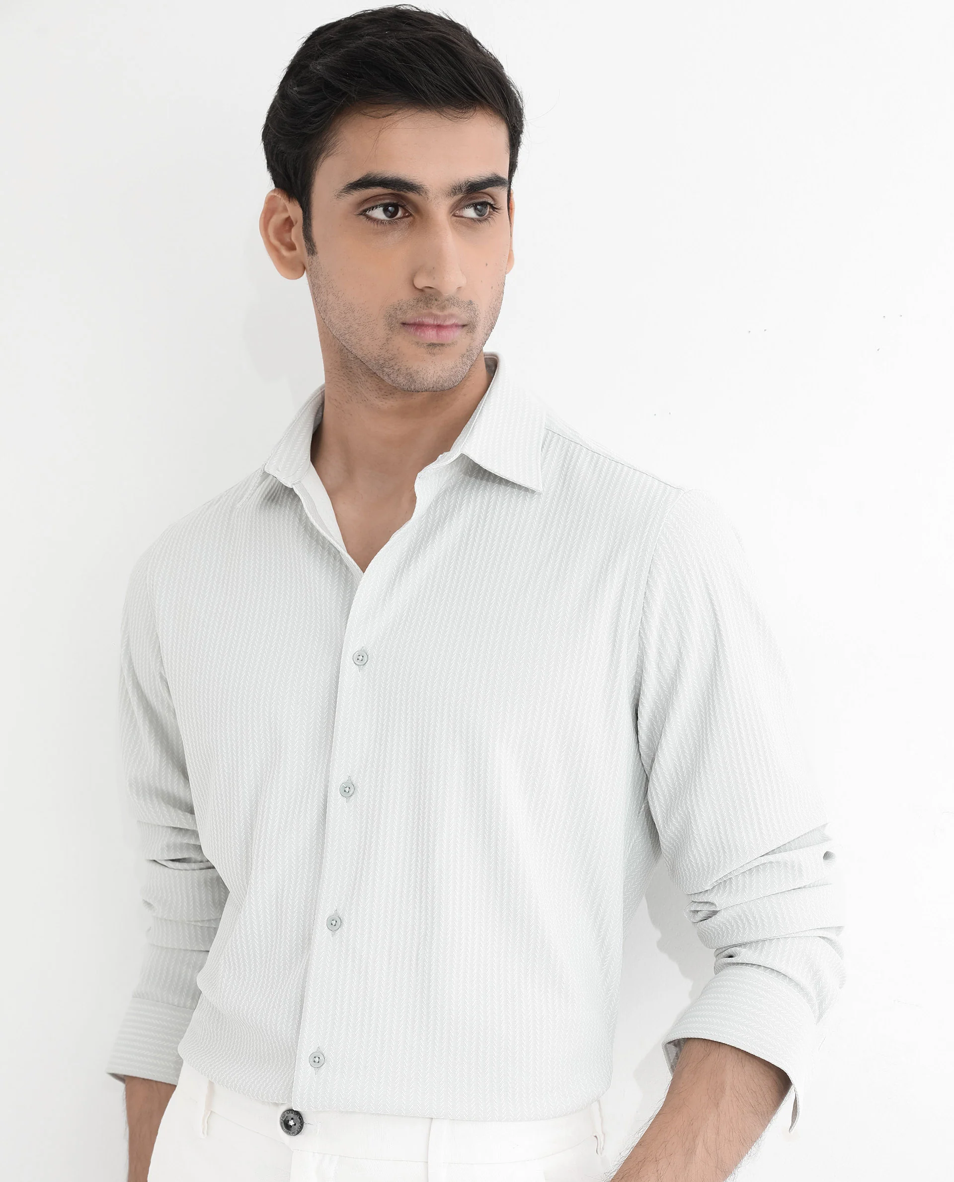 Rare Rabbit Men's Exclo Pastel Blue Polyester Jacquard Regular Fit Full Sleeve Collared Shirt - Image 5
