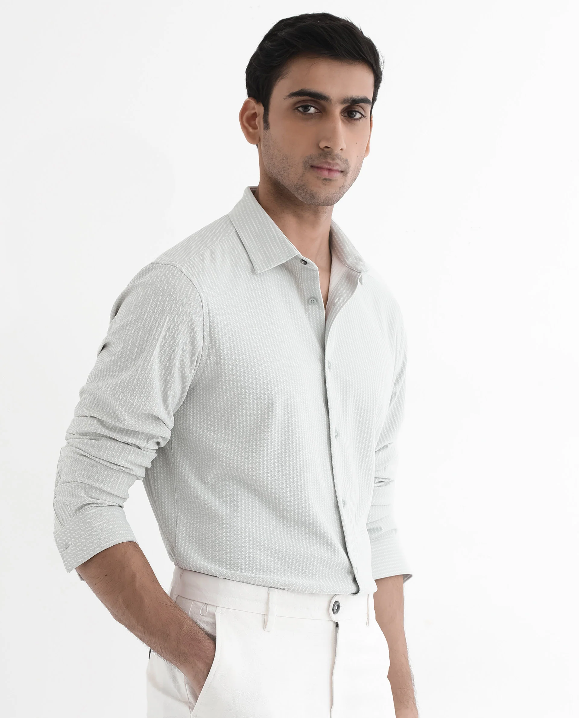 Rare Rabbit Men's Exclo Pastel Blue Polyester Jacquard Regular Fit Full Sleeve Collared Shirt - Image 6
