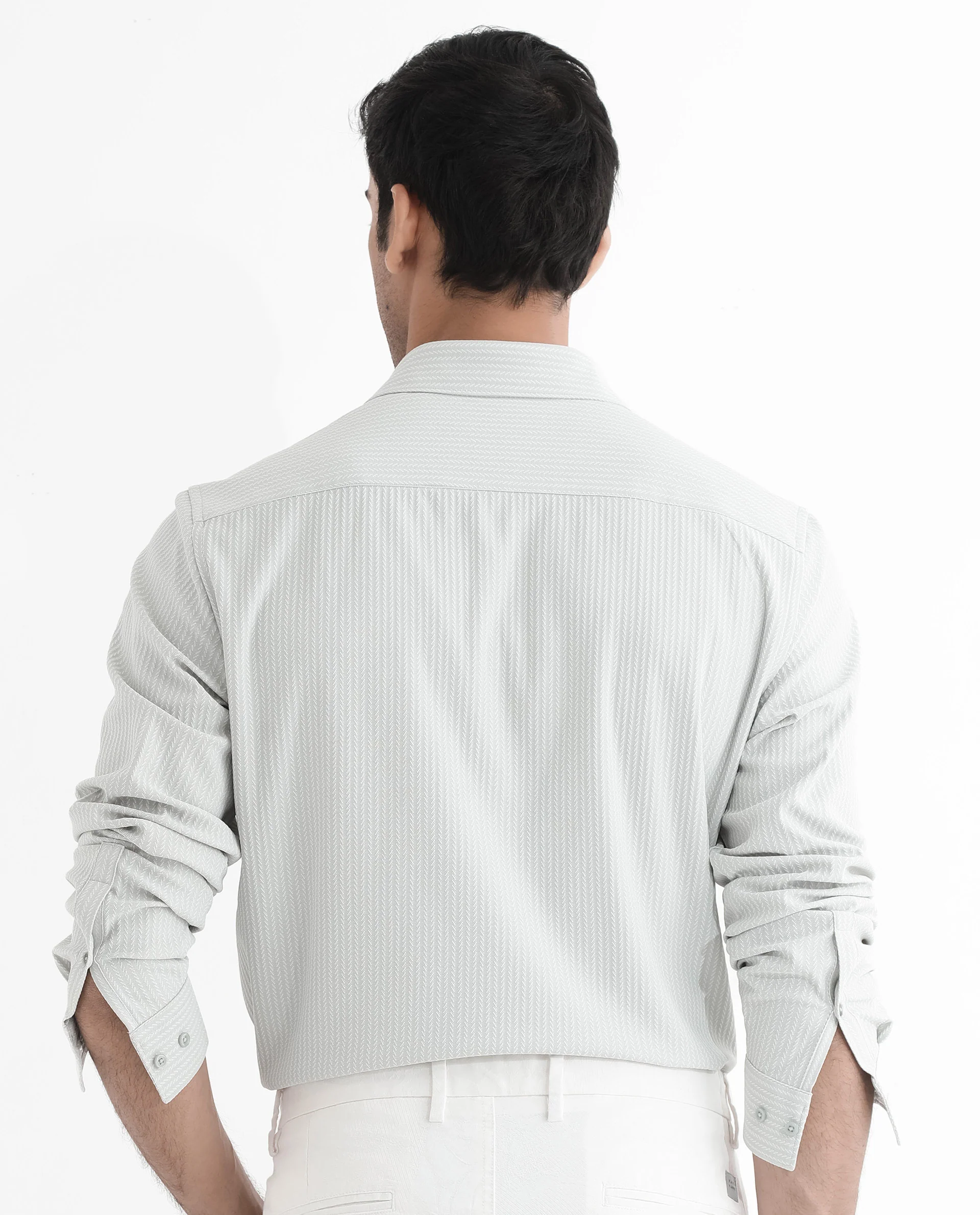 Rare Rabbit Men's Exclo Pastel Blue Polyester Jacquard Regular Fit Full Sleeve Collared Shirt - Image 7