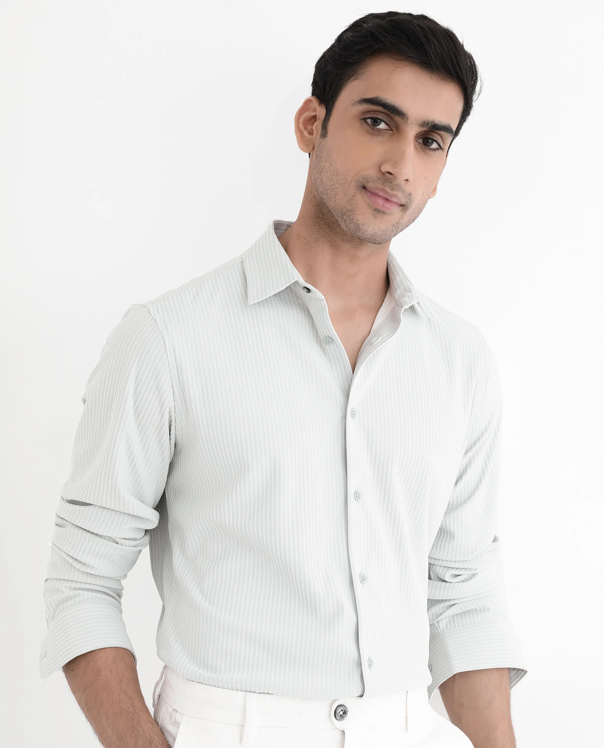 Rare Rabbit Men's Exclo Pastel Blue Polyester Jacquard Regular Fit Full Sleeve Collared Shirt - Image 8