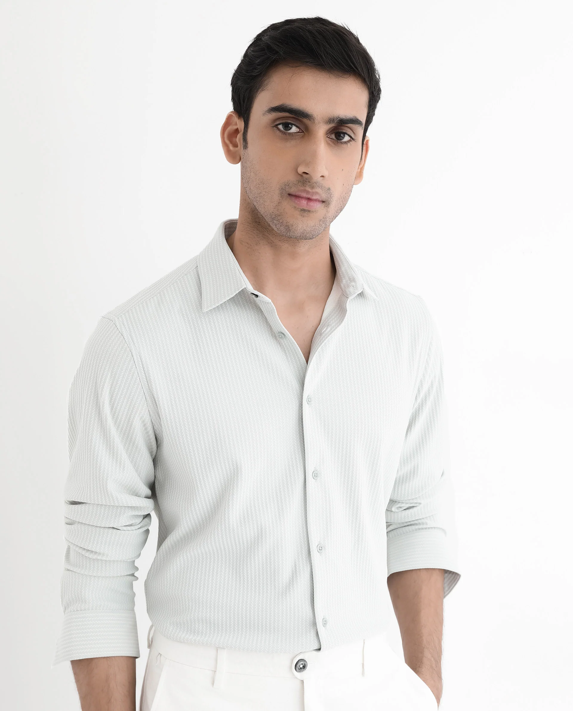 Rare Rabbit Men's Exclo Pastel Blue Polyester Jacquard Regular Fit Full Sleeve Collared Shirt - Image 9
