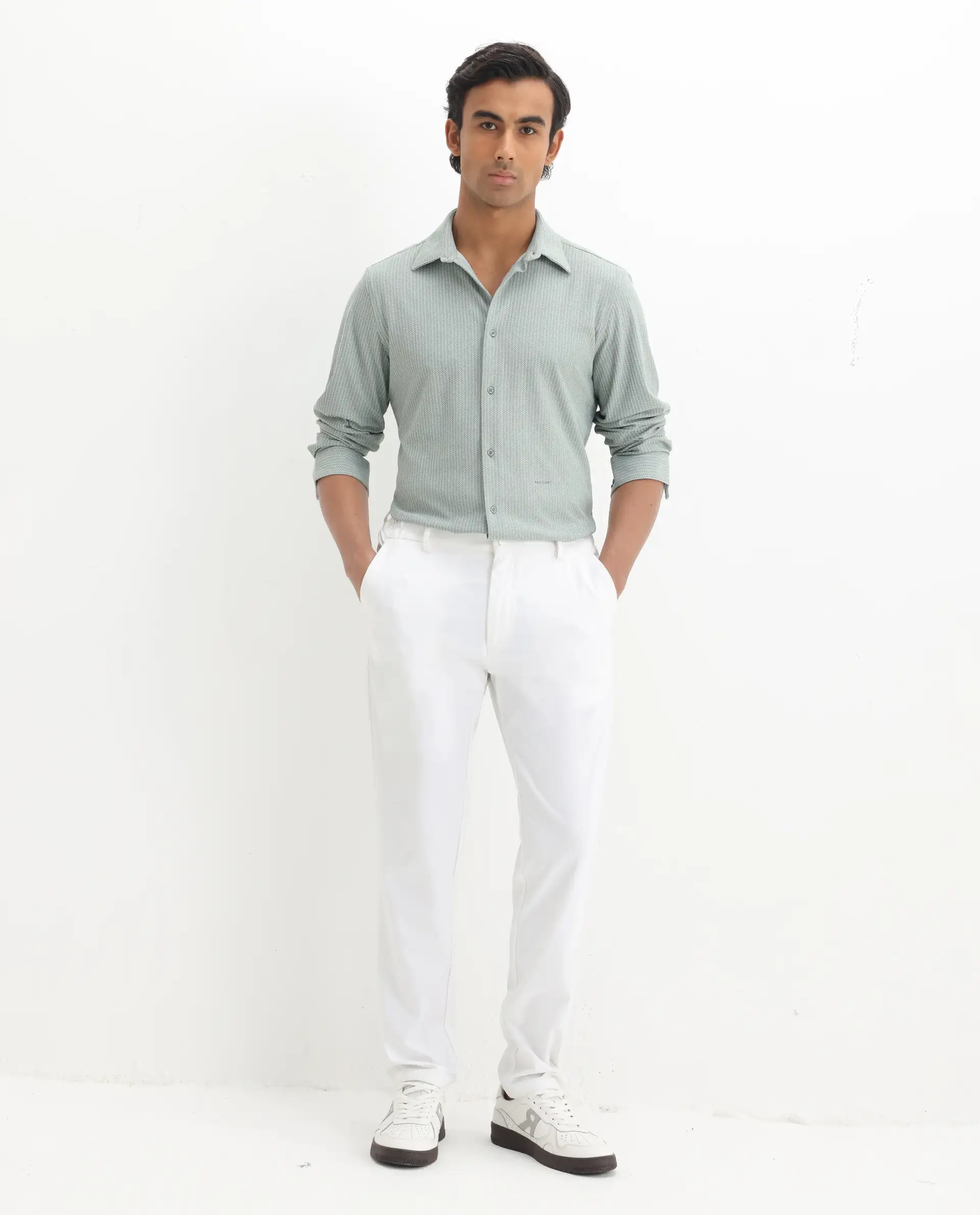 Rare Rabbit Men's Exclo Pastel Green Polyester Jacquard Regular Fit Full Sleeve Collared Shirt - Image 2