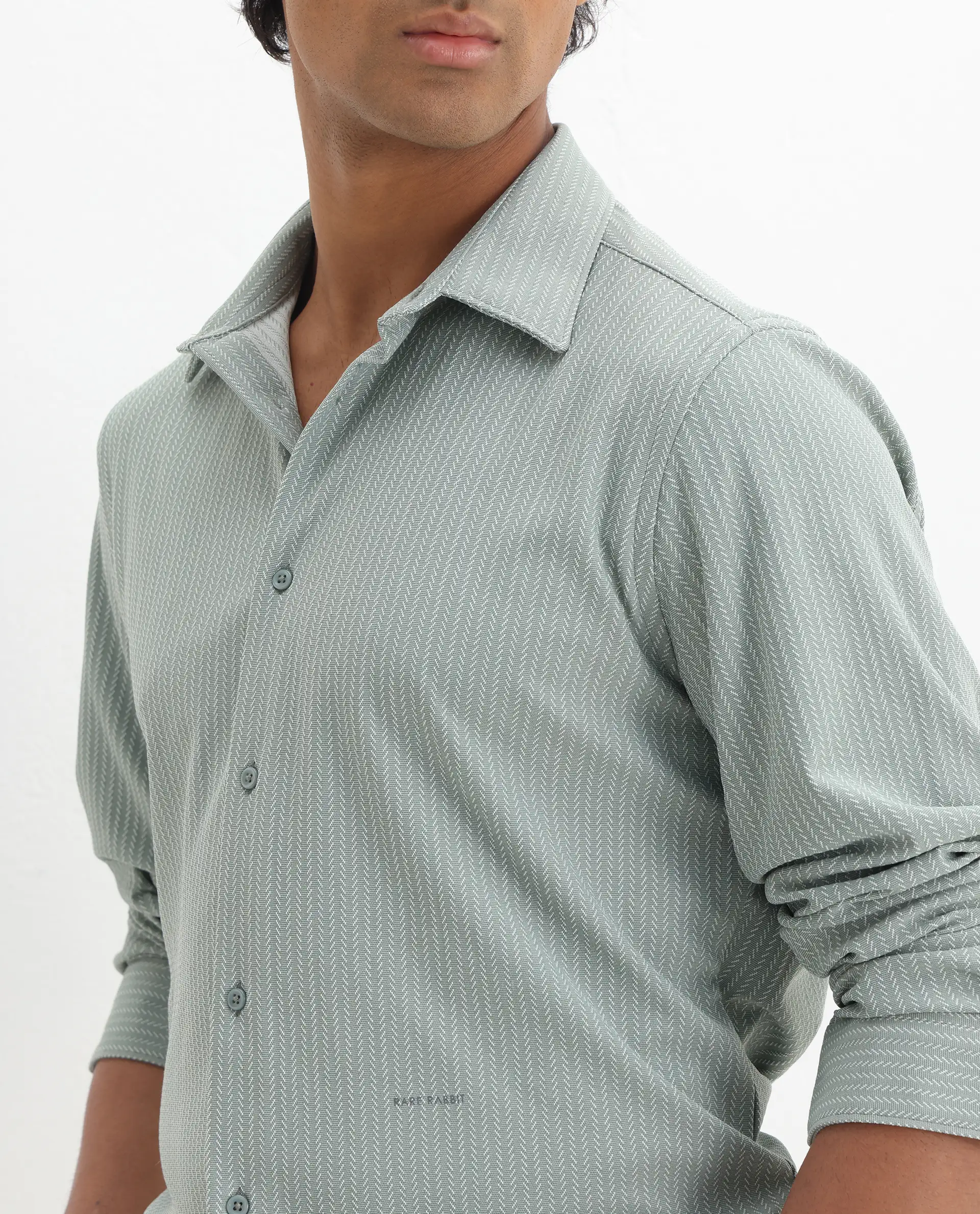 Rare Rabbit Men's Exclo Pastel Green Polyester Jacquard Regular Fit Full Sleeve Collared Shirt - Image 3