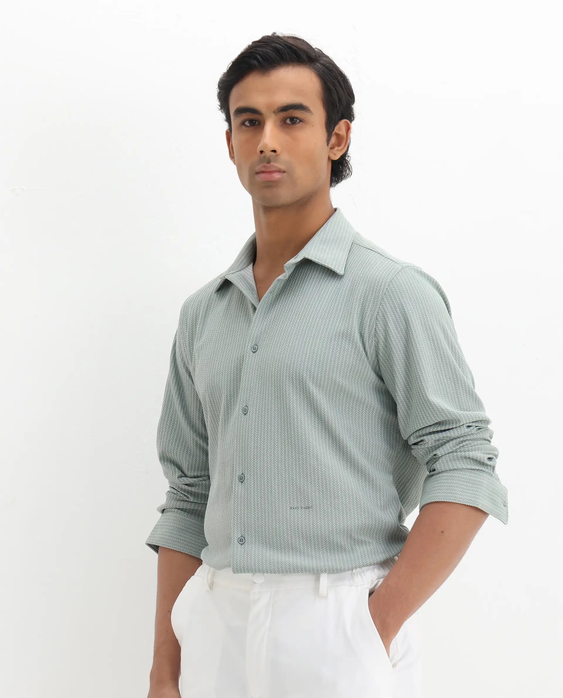 Rare Rabbit Men's Exclo Pastel Green Polyester Jacquard Regular Fit Full Sleeve Collared Shirt - Image 5
