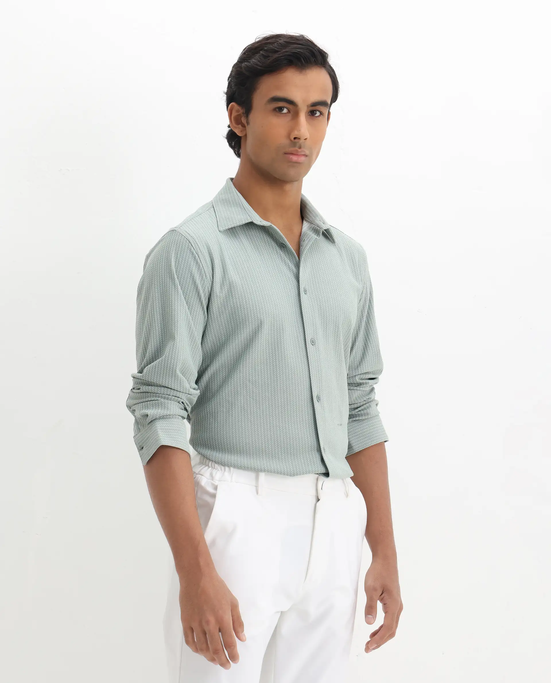 Rare Rabbit Men's Exclo Pastel Green Polyester Jacquard Regular Fit Full Sleeve Collared Shirt - Image 6