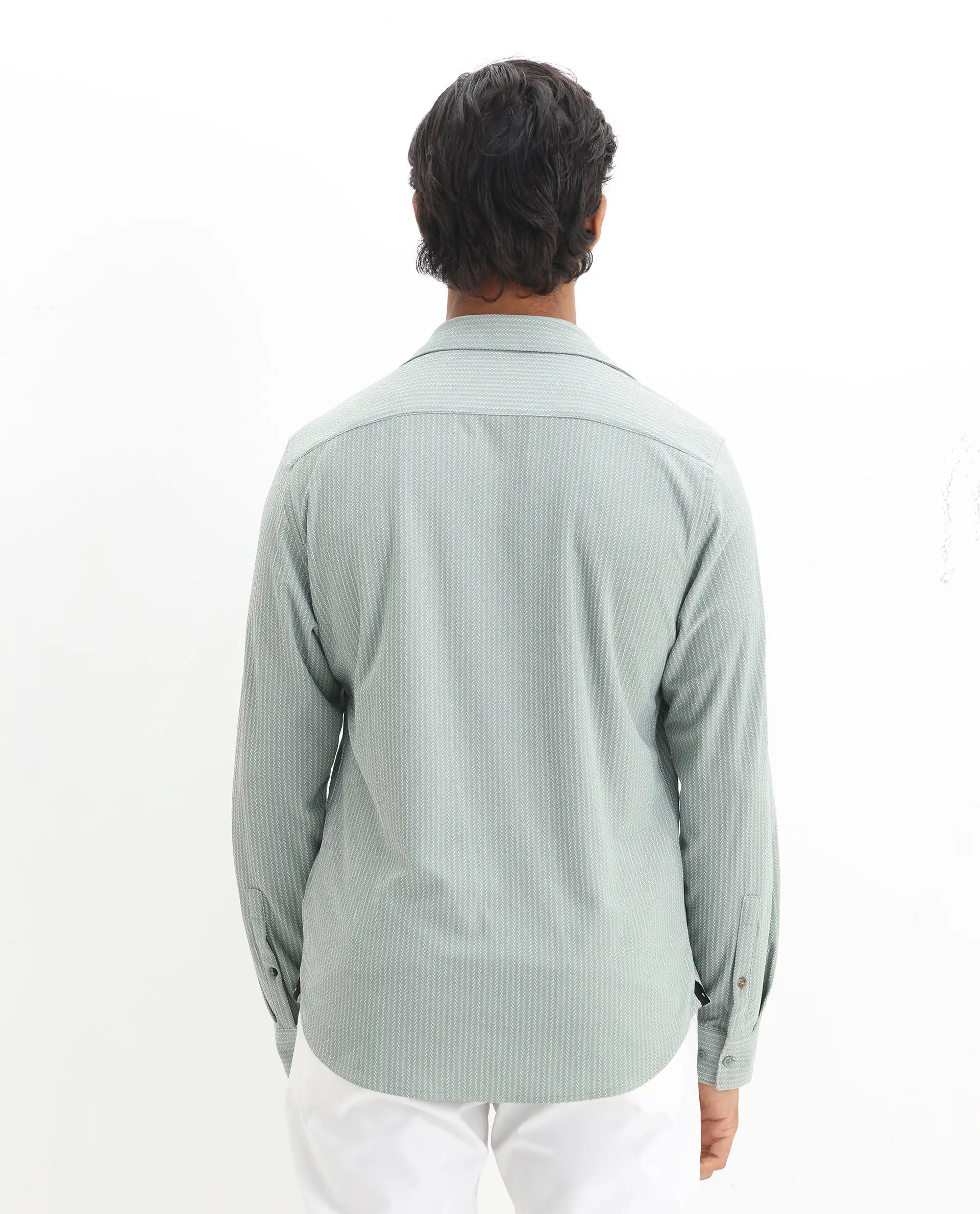 Rare Rabbit Men's Exclo Pastel Green Polyester Jacquard Regular Fit Full Sleeve Collared Shirt - Image 8