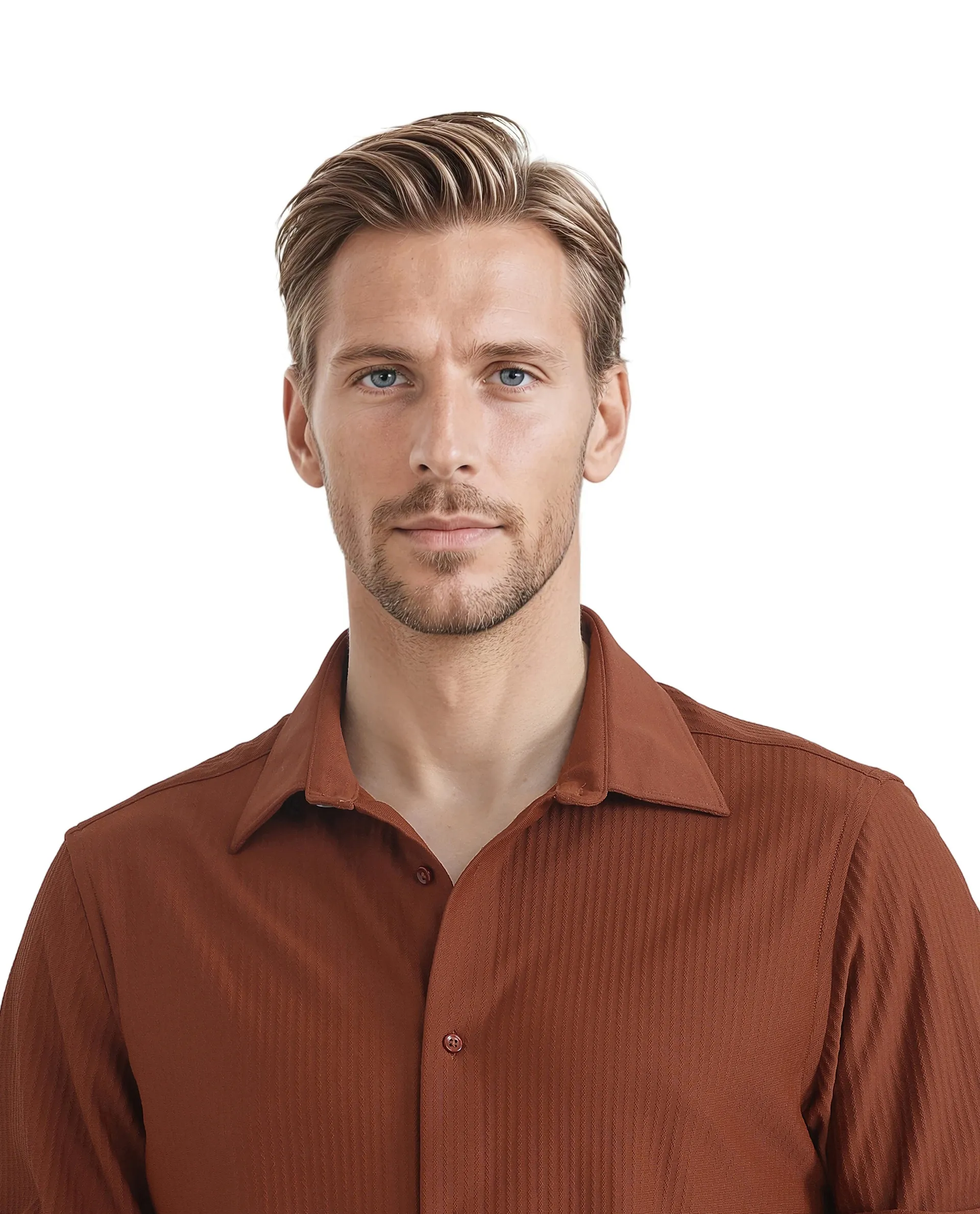 Rare Rabbit Men's Exclo Rust Polyester Jacquard Regular Fit Full Sleeve Collared Shirt - Image 4