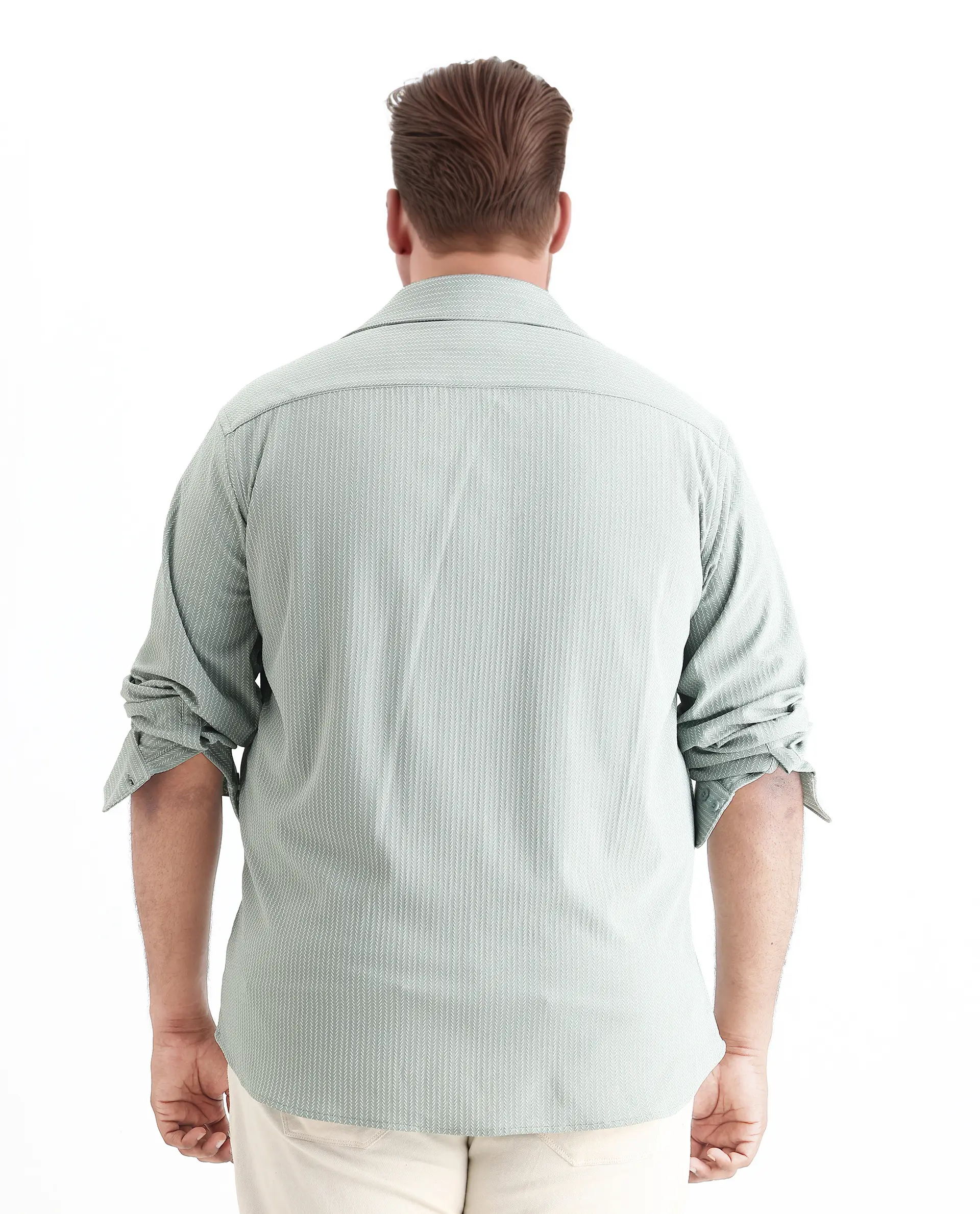 Rare Rabbit Men's Exclop Pastel Green Cotton Fabric Full Sleeves Collared Neck Button Closure Striped Shirt - Image 7
