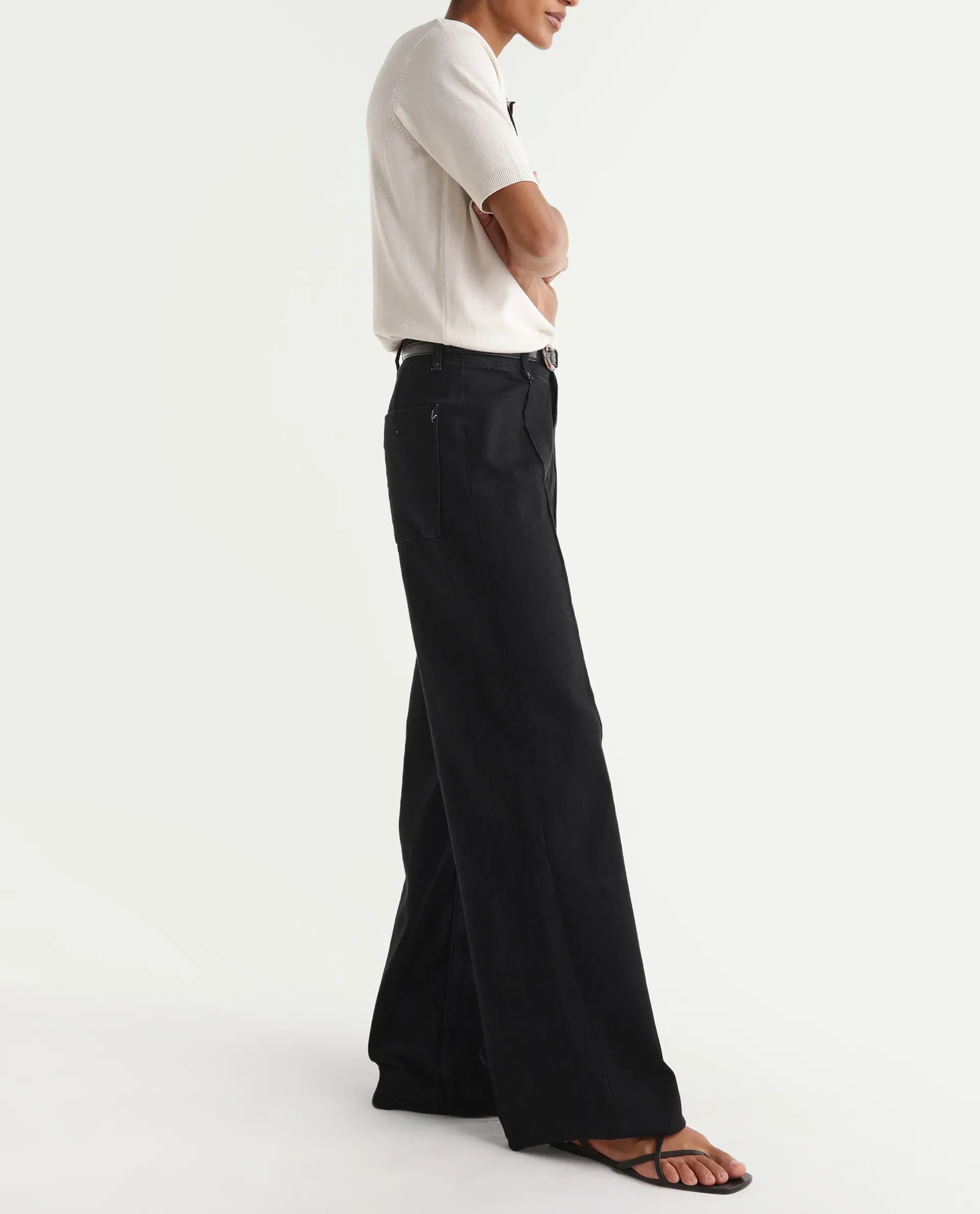 Rareism Women's Exia Black Cotton Blend Wide Leg Plain Jeans - Image 2