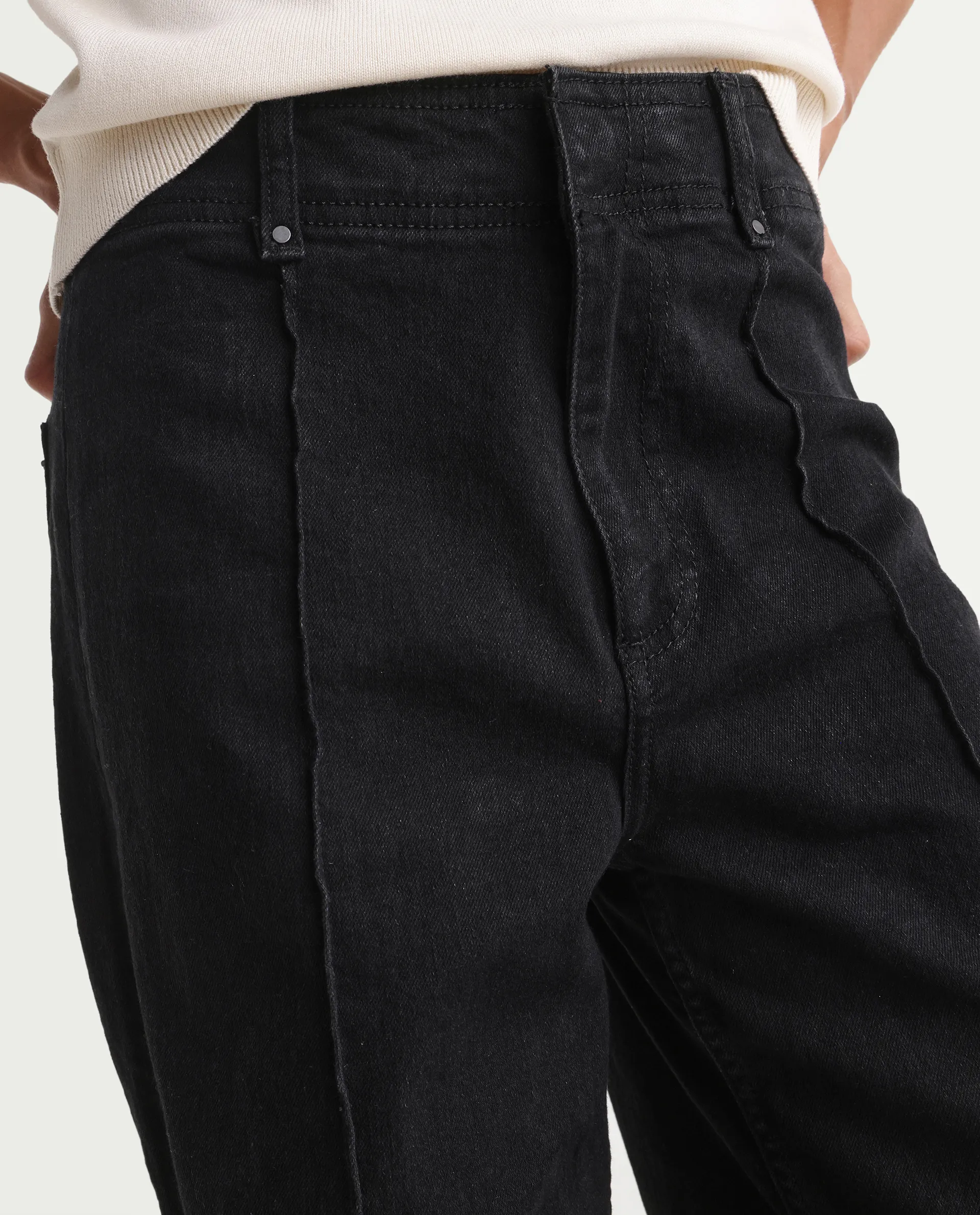 Rareism Women's Exia Black Cotton Blend Wide Leg Plain Jeans - Image 3
